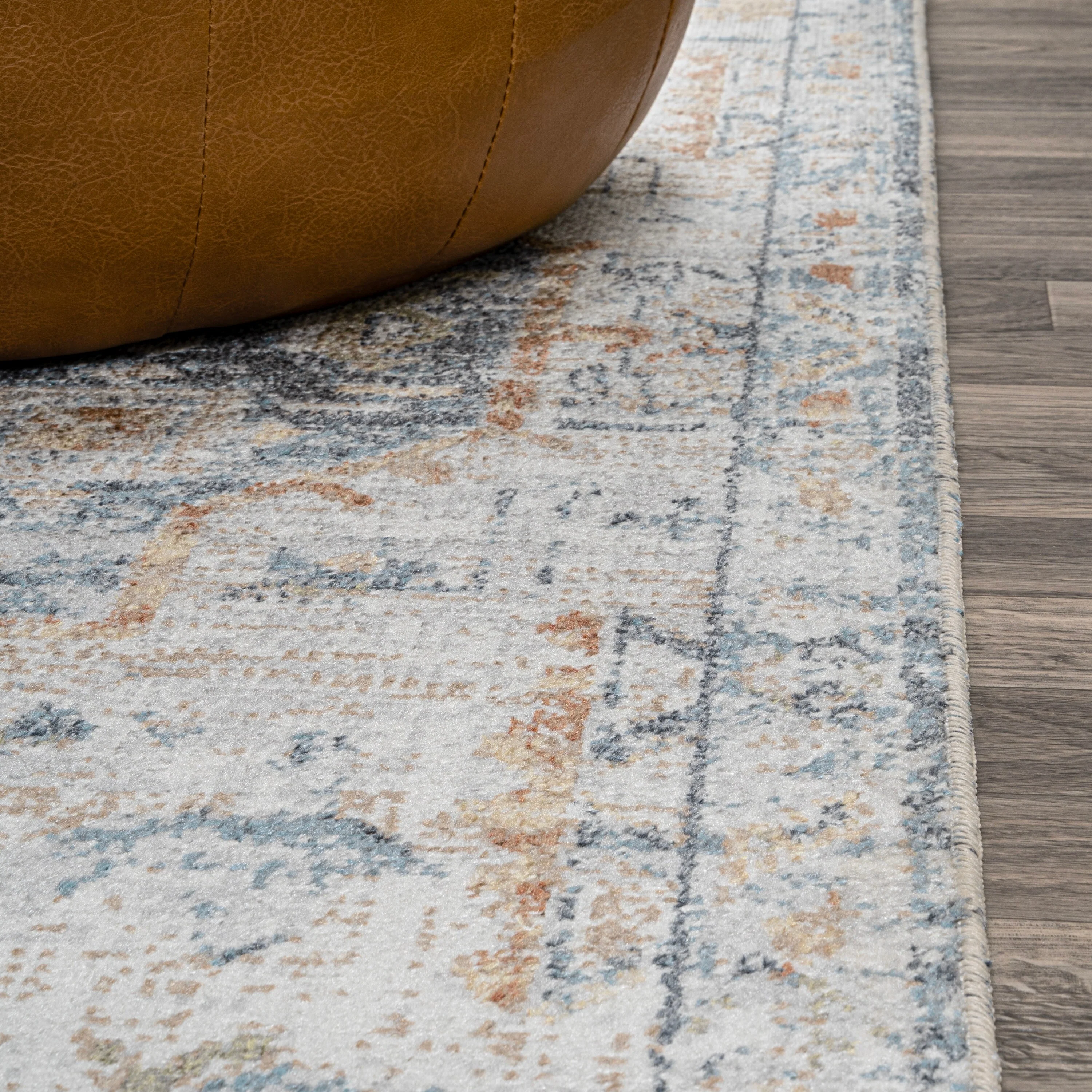Bohemian Medallion Low-Pile Machine-Washable Area Rug, Cream and Terra - Image 17