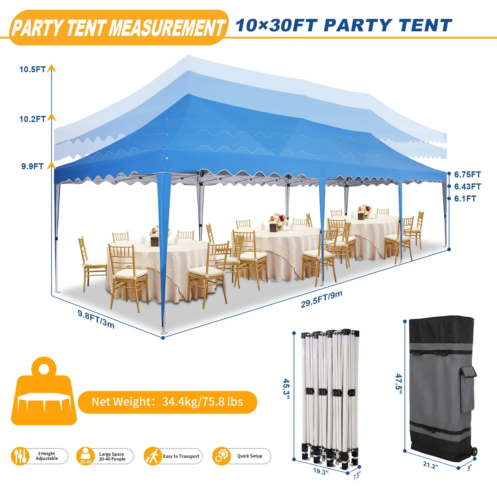 HOTEEL Canopy 10'x20' Pop Up Canopy Tent Heavy Duty Waterproof Adjustable Commercial Instant Canopy Outdoor Party Canopy Parties,Wedding,Outside Patio,Event,Backyard,White - Image 22