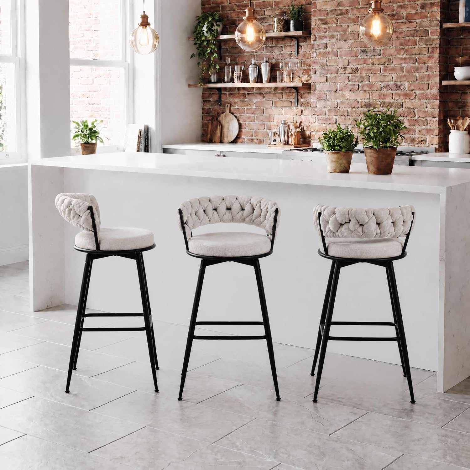 Bar Stools Set of 2 Upholstered Kitchen Counter Height Barstool Grey - Image 23