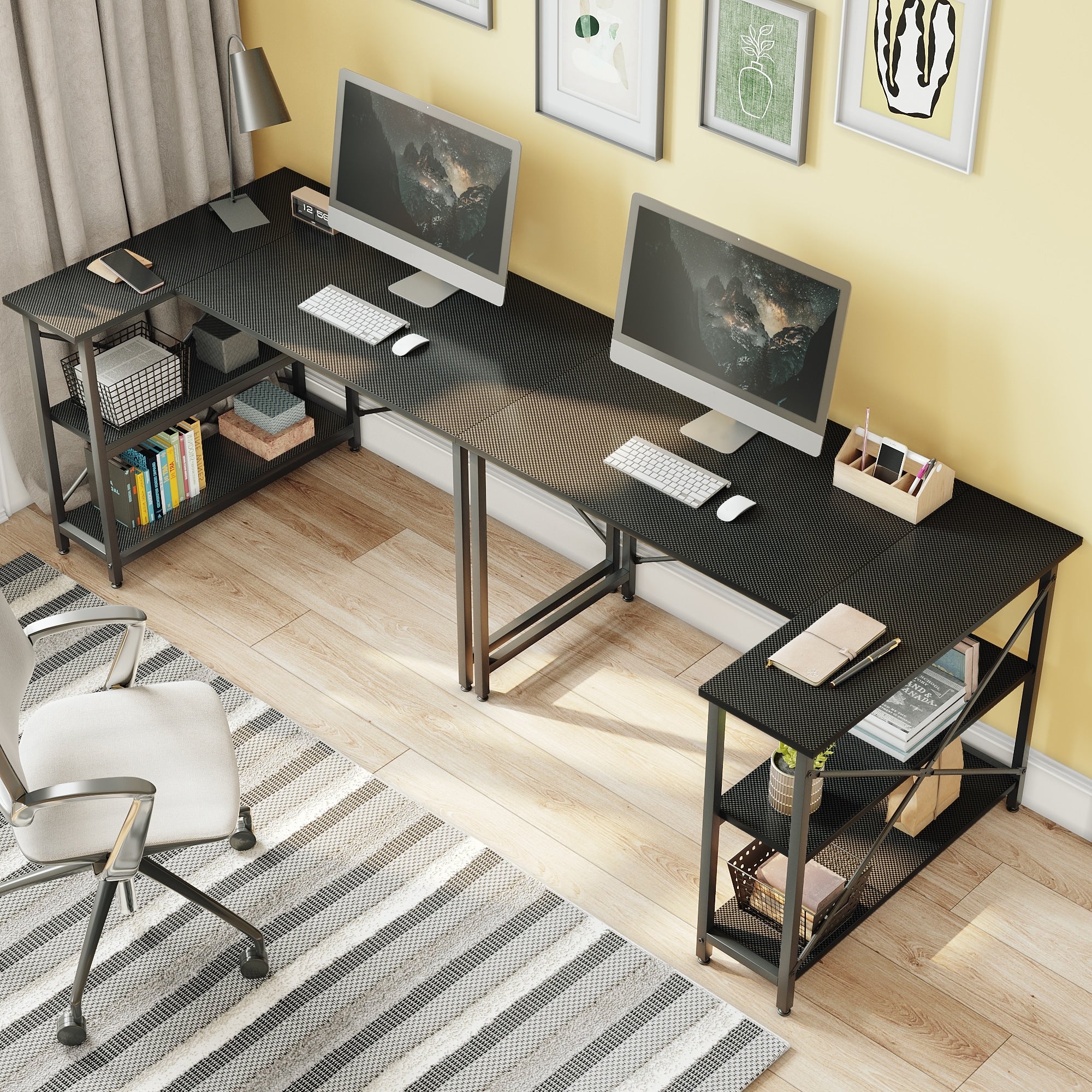 Small L Shaped Computer Desk with Storage Shelves, Compact Corner Workstation for Home Office and Study - Image 65