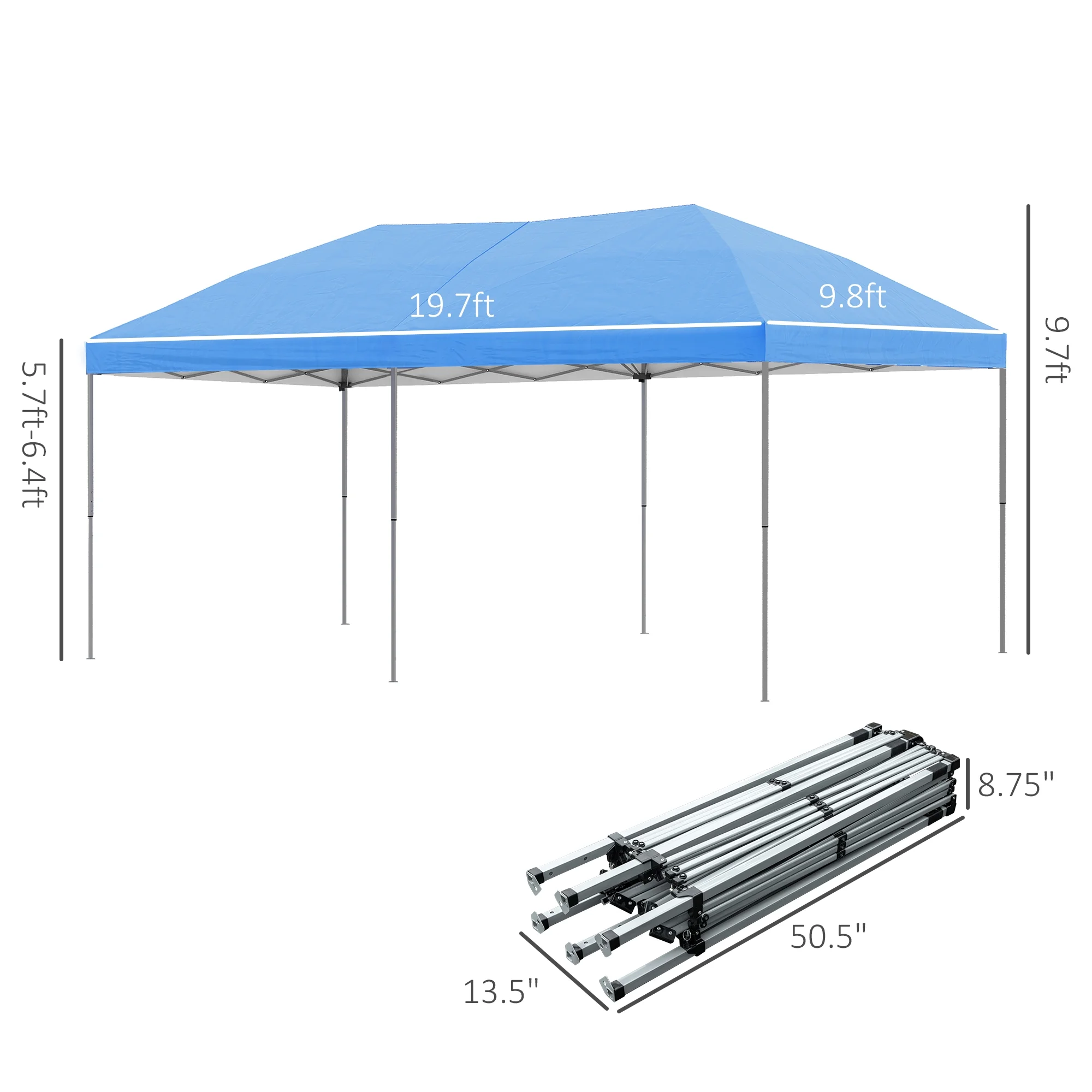 Outsunny 10' x 19' Pop Up Canopy with Easy Up Steel Frame, 3-Level Adjustable Height and Carrying Bag, Sun Shade Event Party Tent for Patio, Backyard, Garden, Blue - Image 9