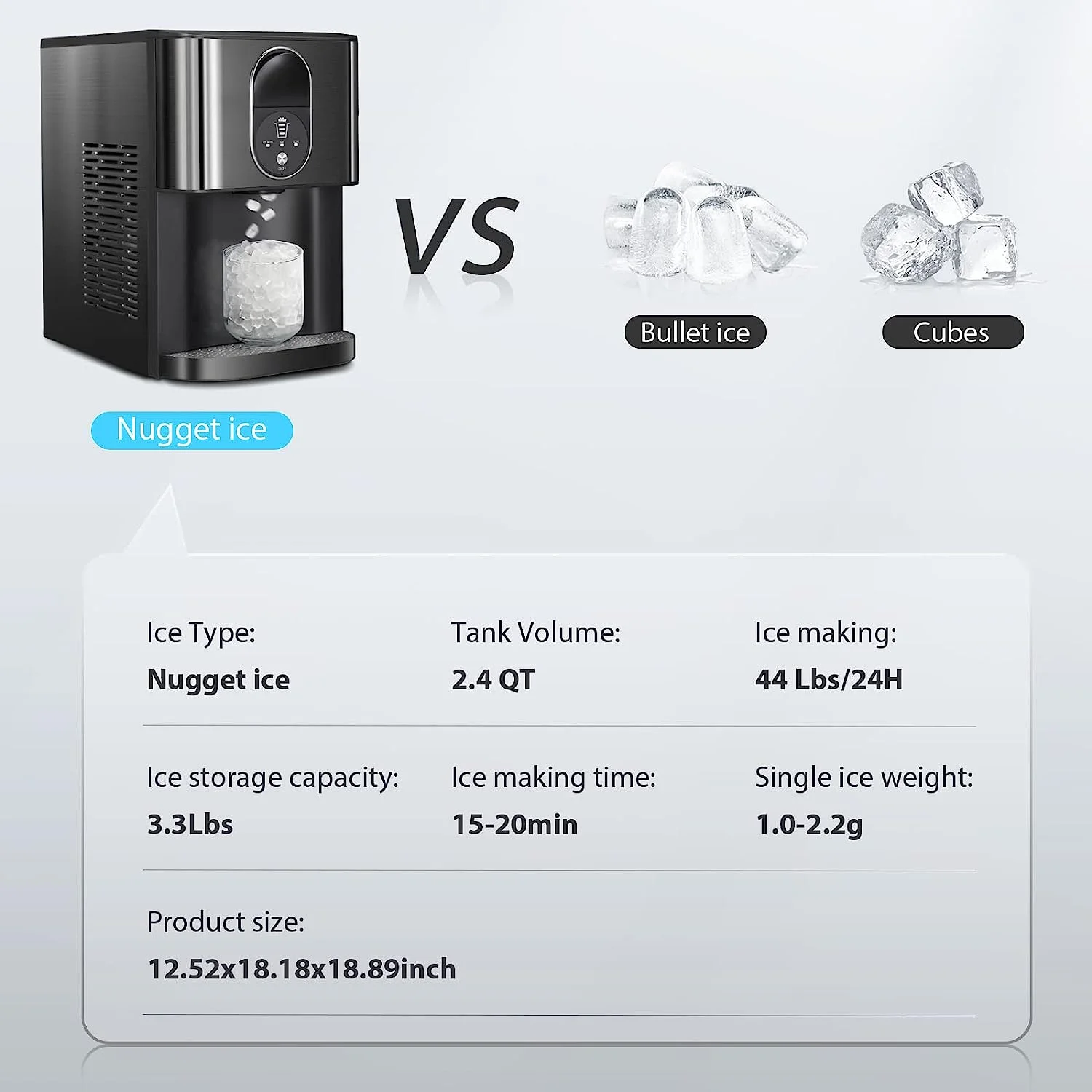 Auseo Ice Maker Countertop with Soft Chewable Ice, 44 Lbs/24H, Self-Cleaning, One-Click Operation for Home/Party(Black) - Image 5