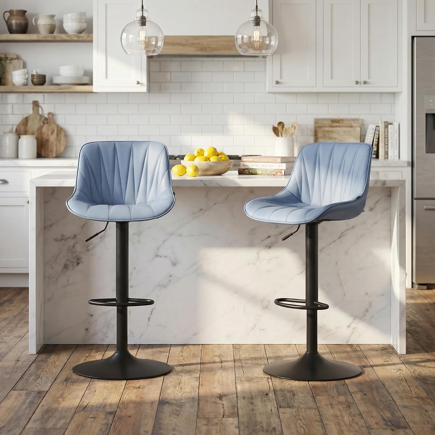Bar Stools Set of 2 for Kitchen Island, White Faux Leather Padded - Image 6