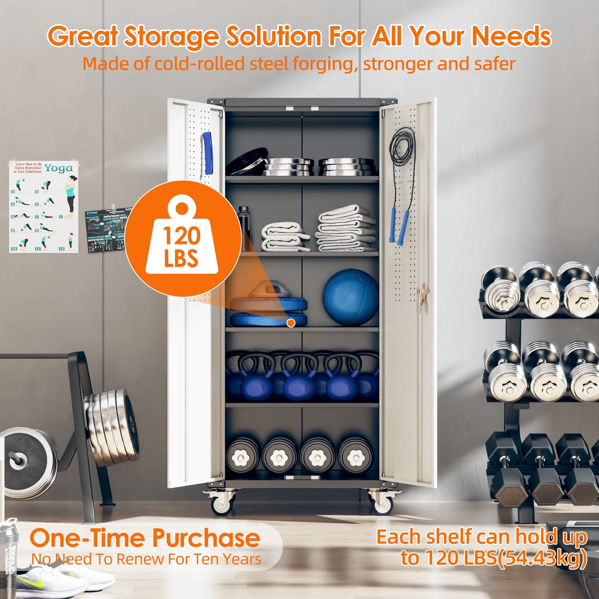 SUPEER 71" Metal Storage Cabinets with Wheels and Pegboards, Industrial Cabinet with 2 Drawers and 2 Adjustable Shelves,, Assembly Required - Image 61
