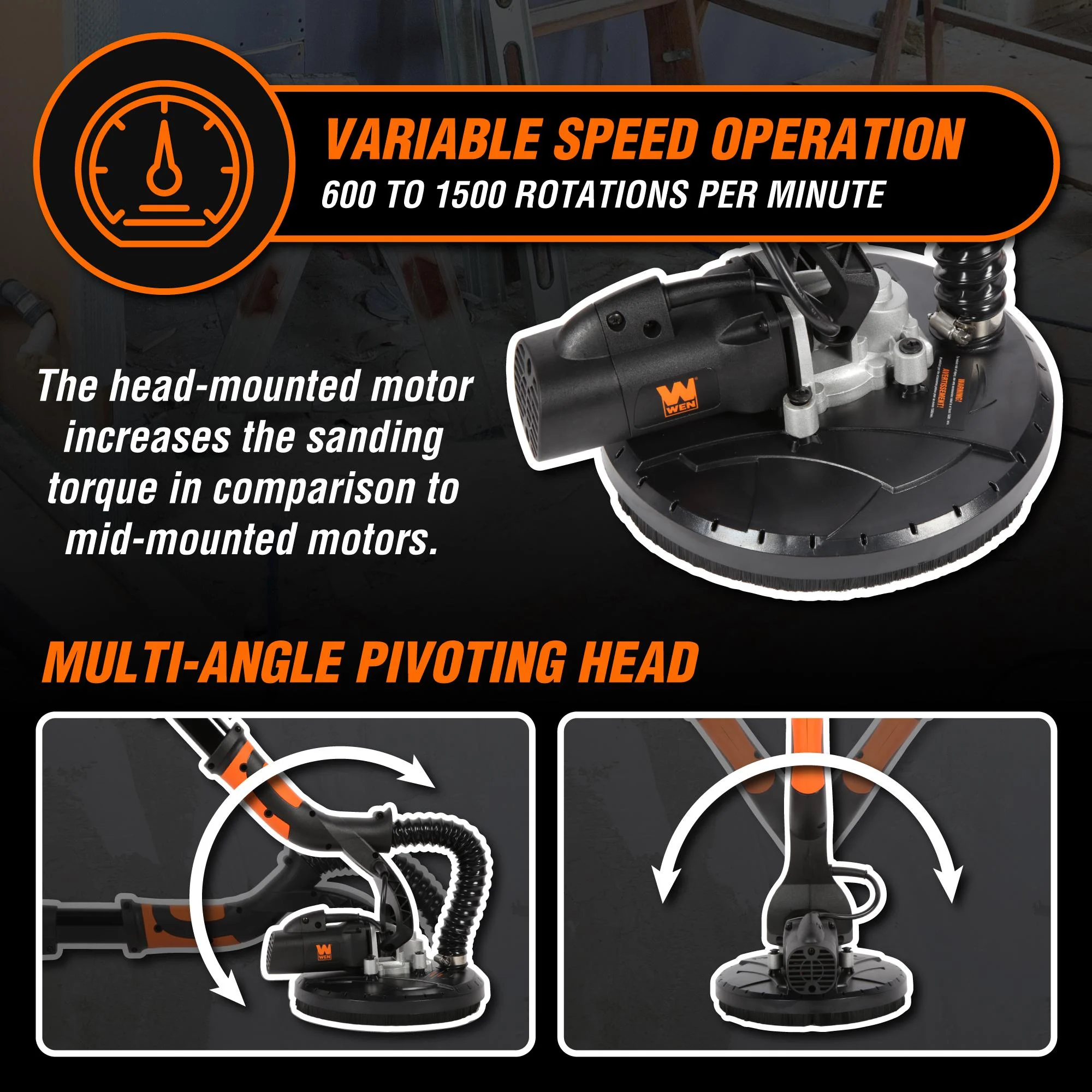 WEN Variable Speed 5-Amp Drywall Sander with 15-Foot Dust Hose - Image 3
