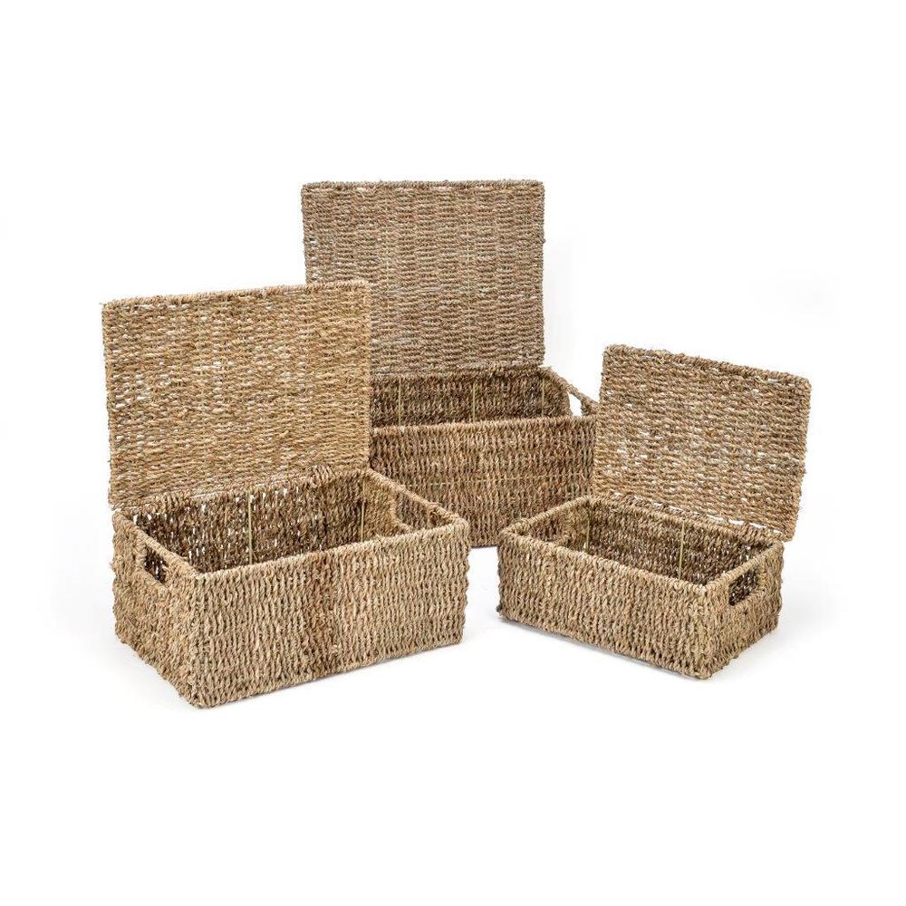 Set of 3 Small Rectangular Seagrass Baskets with Lids, Woven Storage Baskets - Image 11