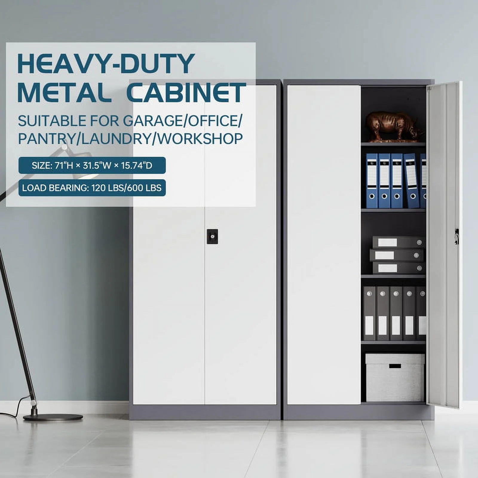 MIIIKO 71" Metal Storage Locker Metal Garage Locker Cabinets with Locking Door and 4 Adjustable Shelves, Steel Classic Storage Cabinet for Home, School, Office, Garage - Image 14