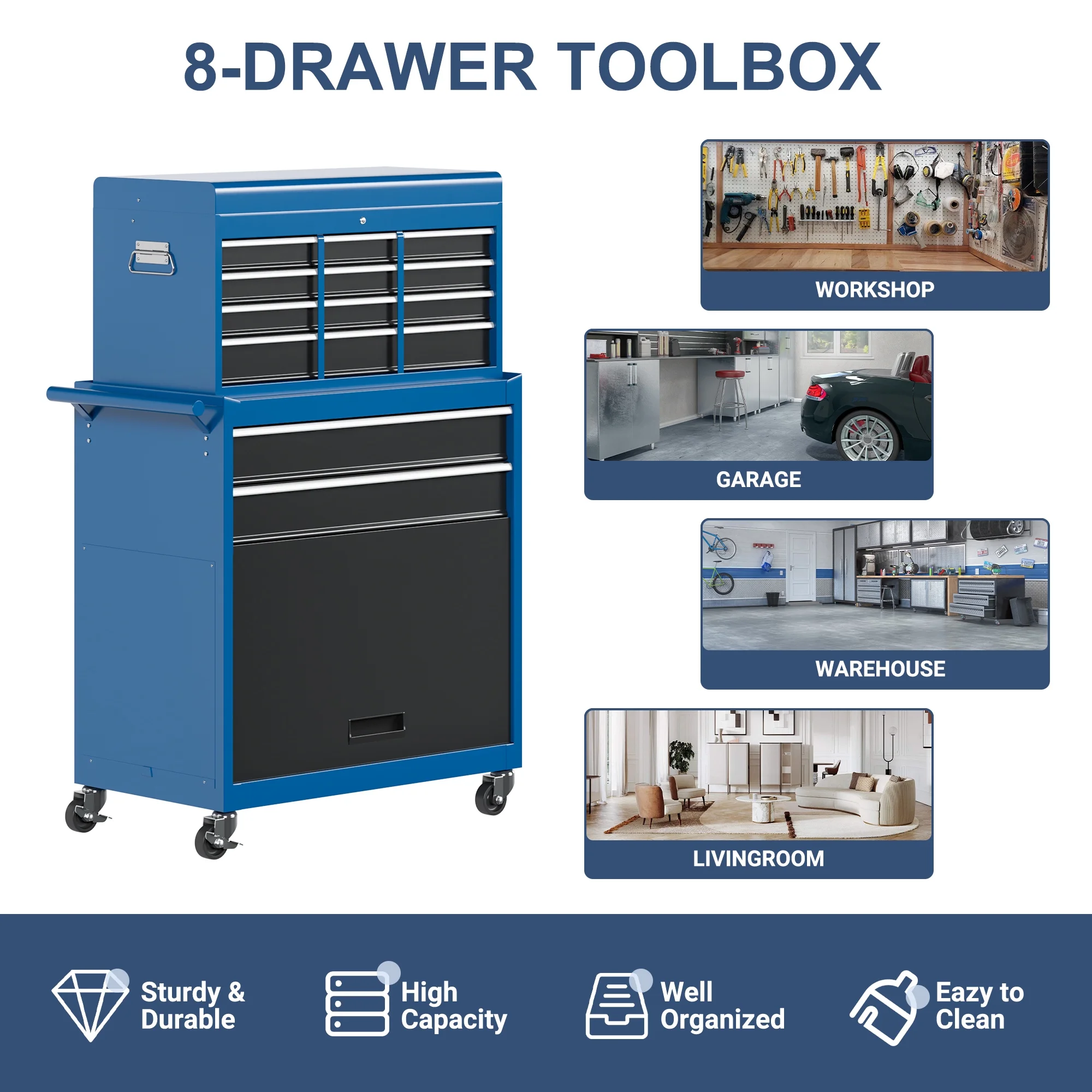 MUCHANT 5-Drawer Rolling Tool Chest, 2-in-1 Tool Box& Cabinet with Wheels, Drawers and Removable Top Tool Box for Garage, Warehouse, Workshop, Repair Shop, Black - Image 14