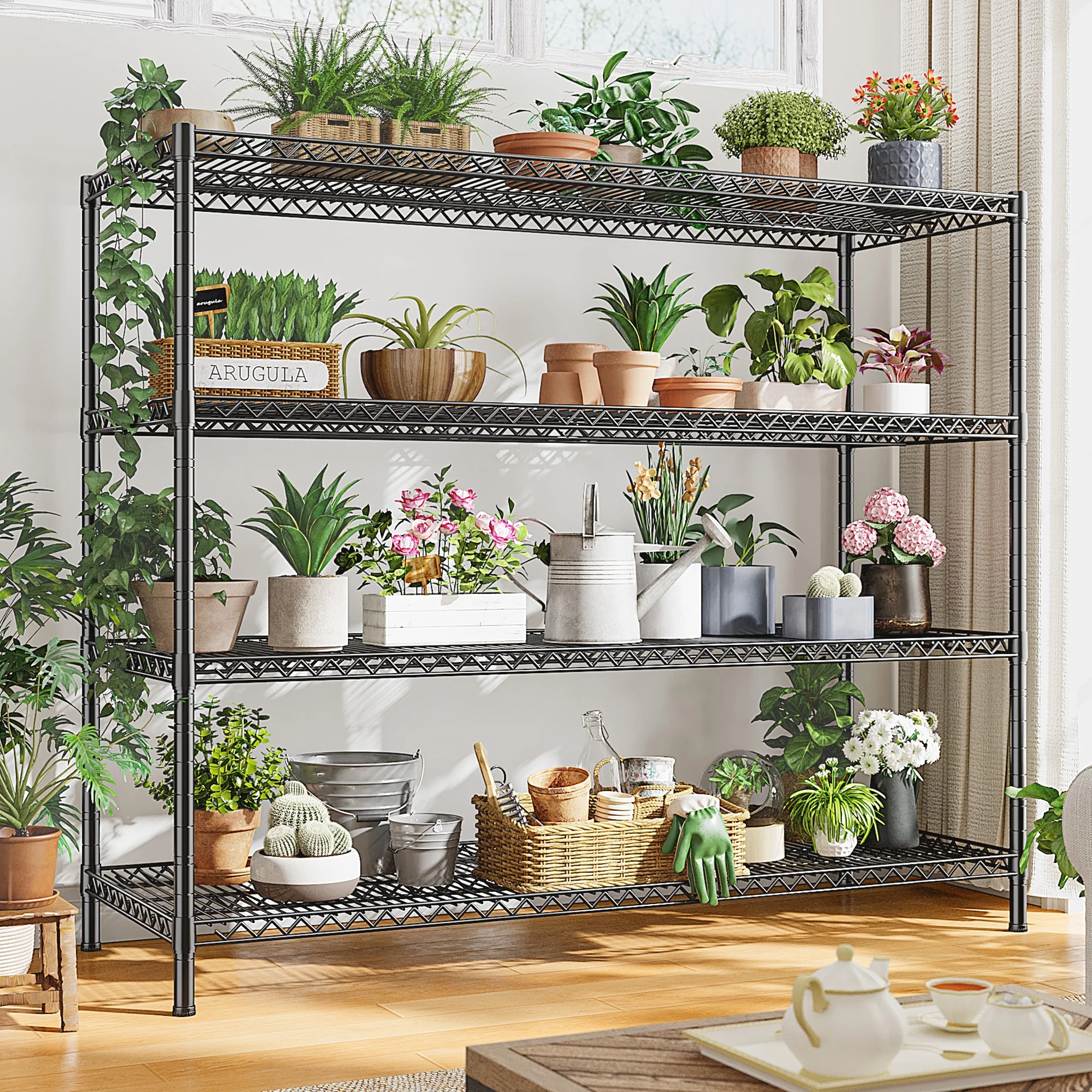 REIBII Heavy Duty Metal Storage Rack 4-Tier Adjustable Wire Shelves 2560lbs Pantry & Garage Shelving,55.5"H x 55.5"W x 18"D - Image 8