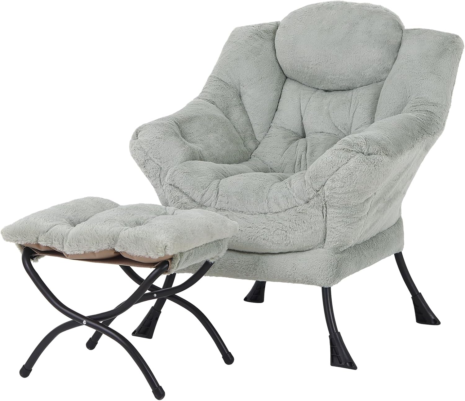 Lazy Chair with Ottoman, Reading Chair with Footrest, Jet Black - Image 25