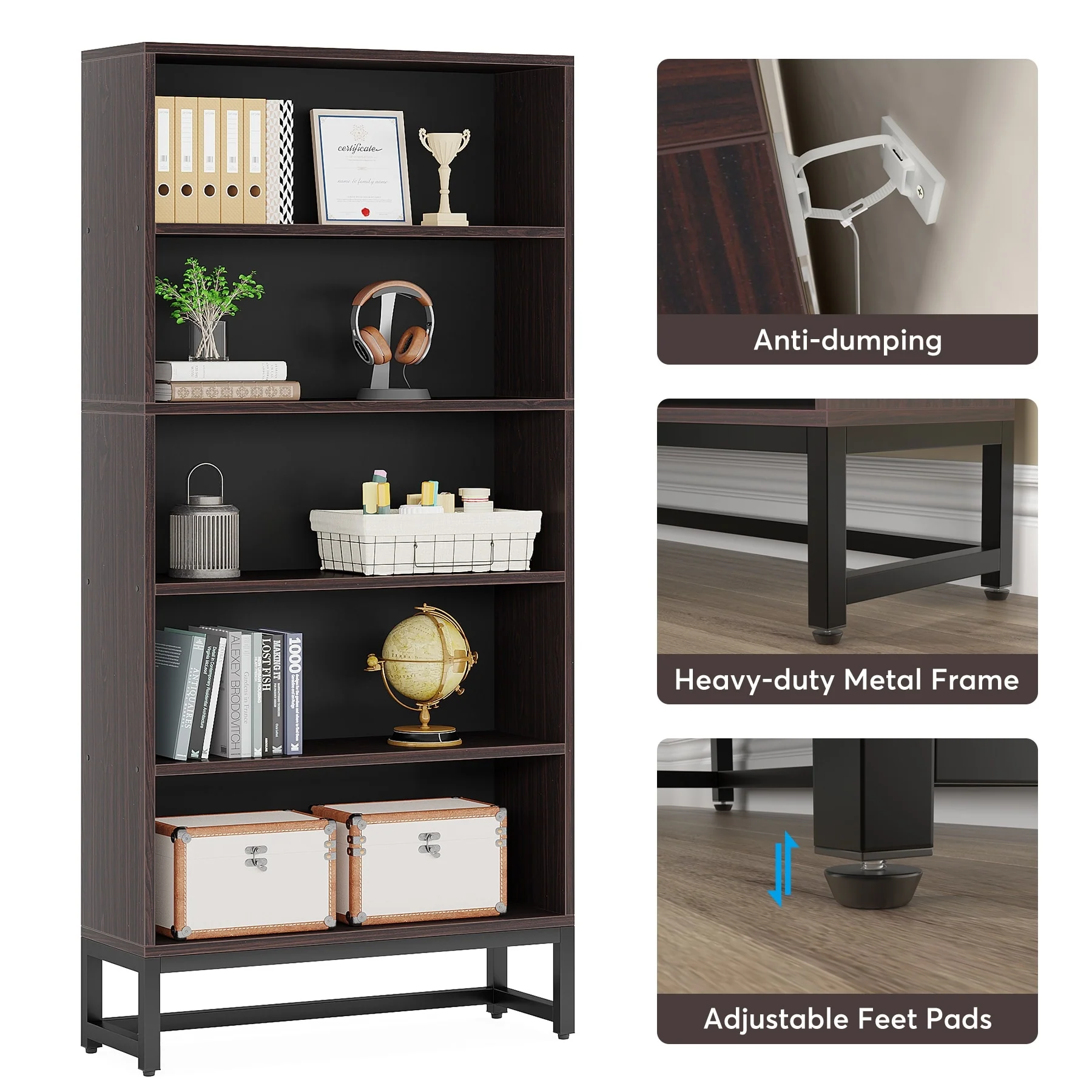 70.87 Inch Tall 5-Tier Bookcase, Large Bookshelf with 31.5 Inch Wide Storage - Image 22