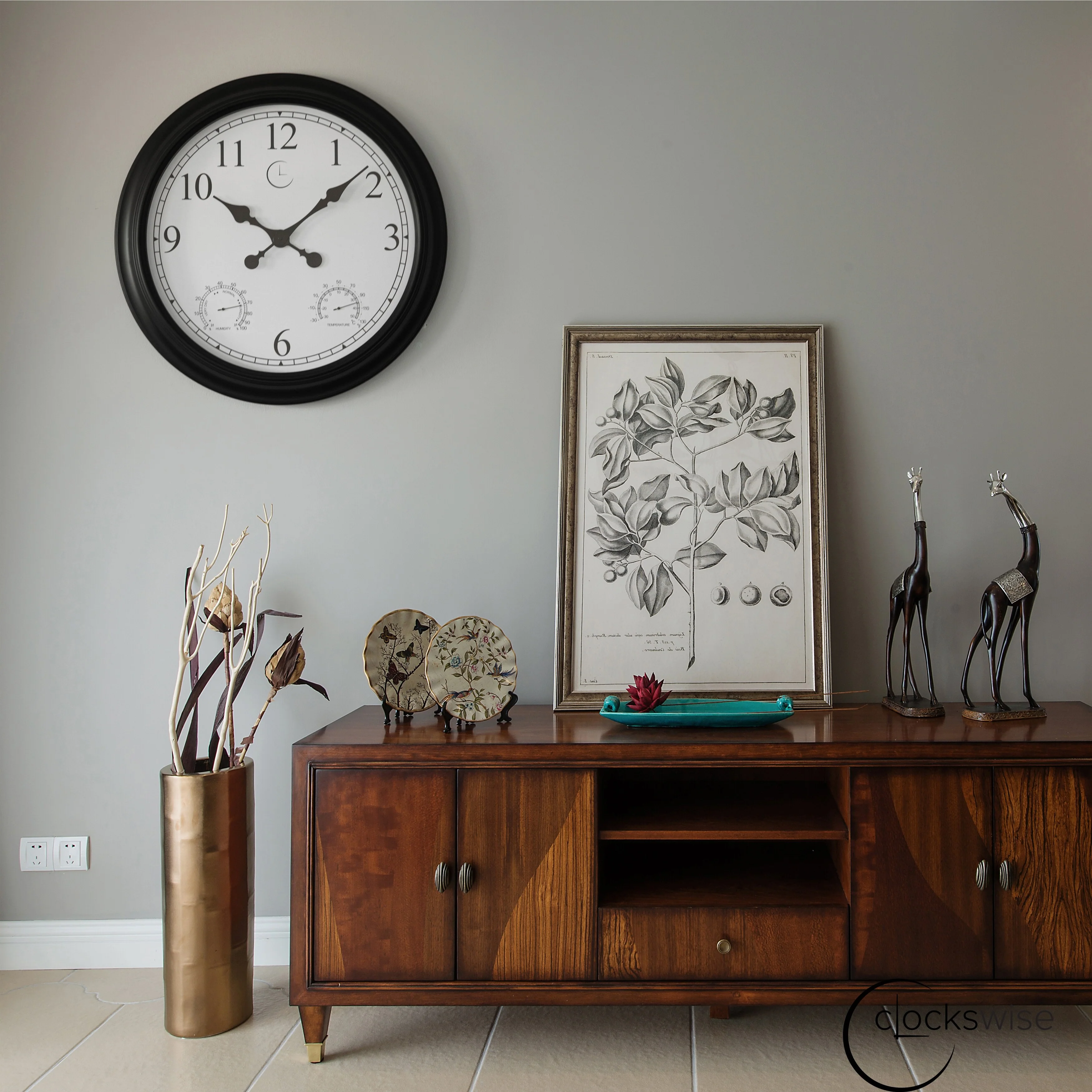 Large Outdoor Wall Clock with Thermometer, Waterproof Silent Garden Weather Station, Black - Image 28