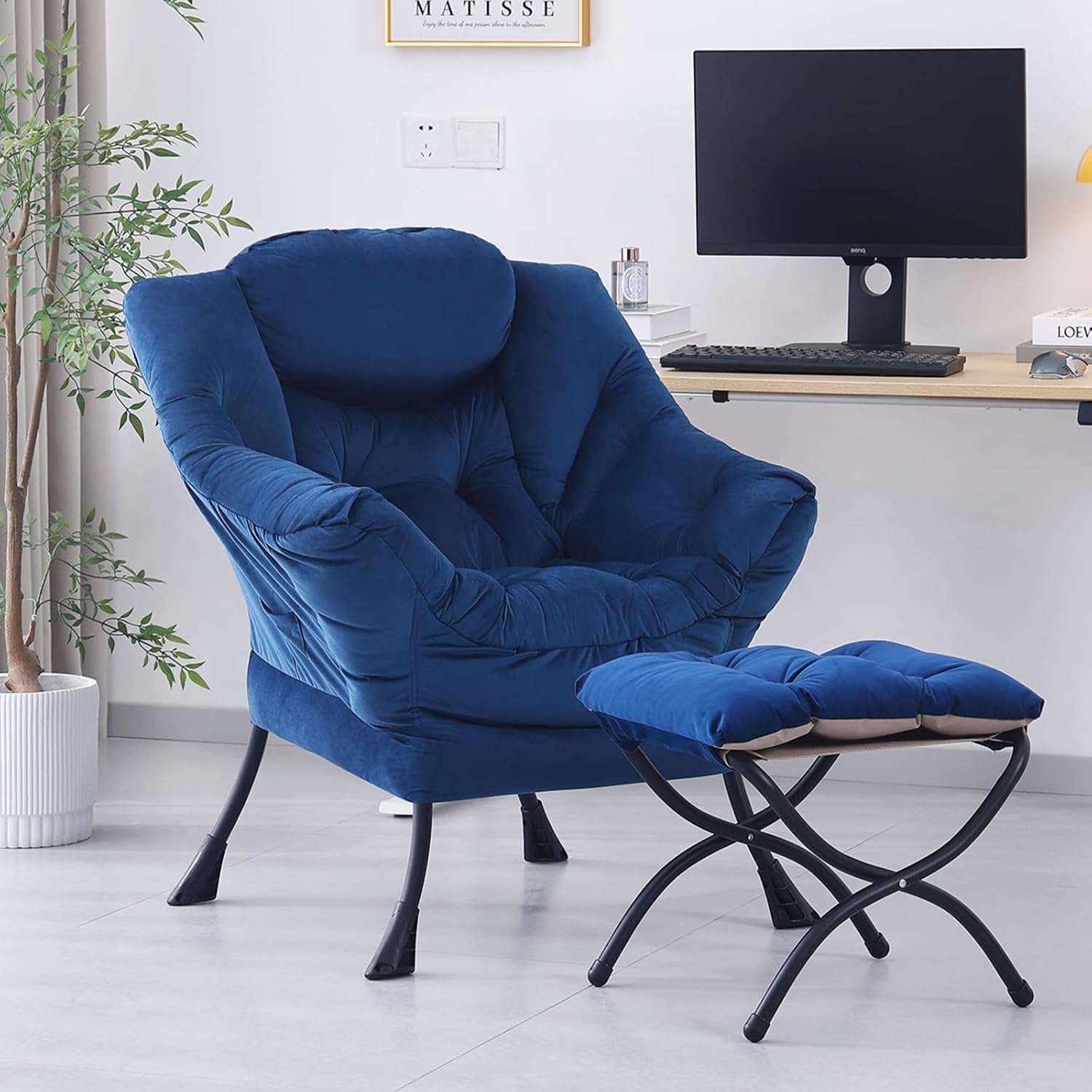 Modern Lazy Chair with Ottoman, Lounge Accent Reading Chair for Living Room - Image 17