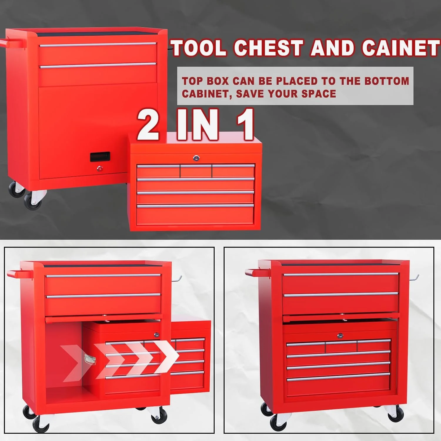 Artbros 8-Drawer Rolling Tool Chest, Large Tool Cabinet with Wheels, Detachable Toolbox Storage for Garage, Repair Shop, Workshop, Black - Image 13