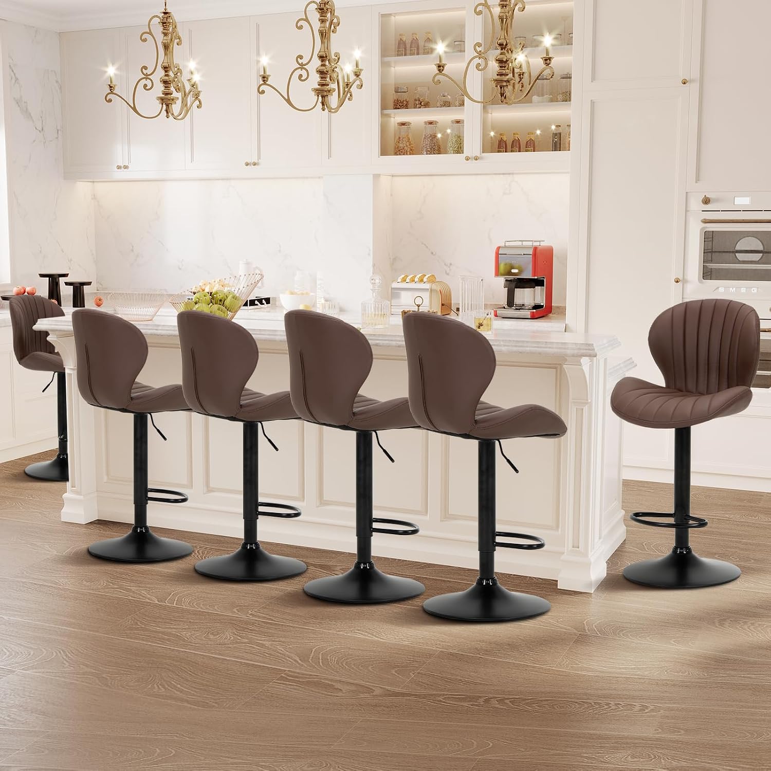 Bar Stools Set of 6, Modern Swivel Bar Chairs, Adjustable Faux Leather Upholstered Barstools Counter Height with High Backrest for Bar, Kitchen Island, Dining Room, Black - Image 17
