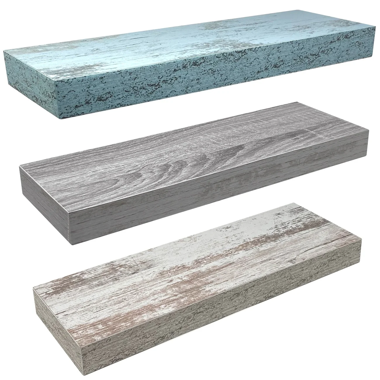 3-Pack Rustic Wood Floating Wall Shelves, Beach Style Hanging Display and Storage Shelves - Image 2