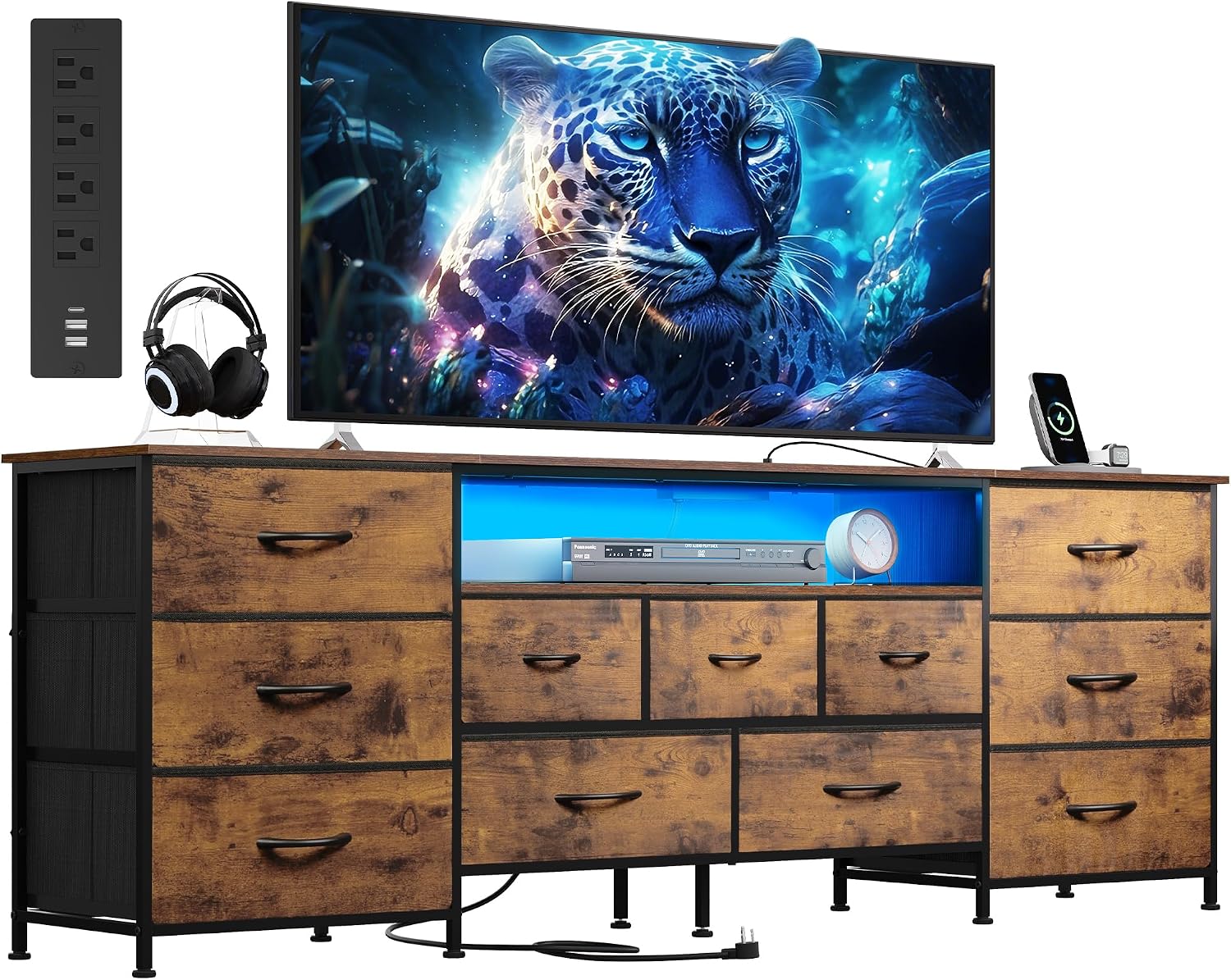 LED Dresser TV Stand for 65 Inch TV, 8 Drawers, Black - Image 7