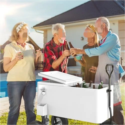 80 Quart Wagon Rolling Cooler Ice Chest, /Long Handle and 10" Wheels, Portable Beach Patio Party Bar Cold Drink Beverage, Outdoor Park Cart on Wheels - Image 8
