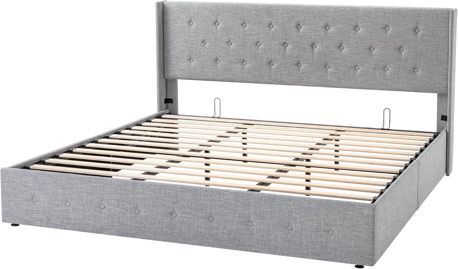 Queen Size Lift Up Storage Bed with Wingback Headboard, Upholstered Platform Bed Frame with Hidden Storage - Image 84