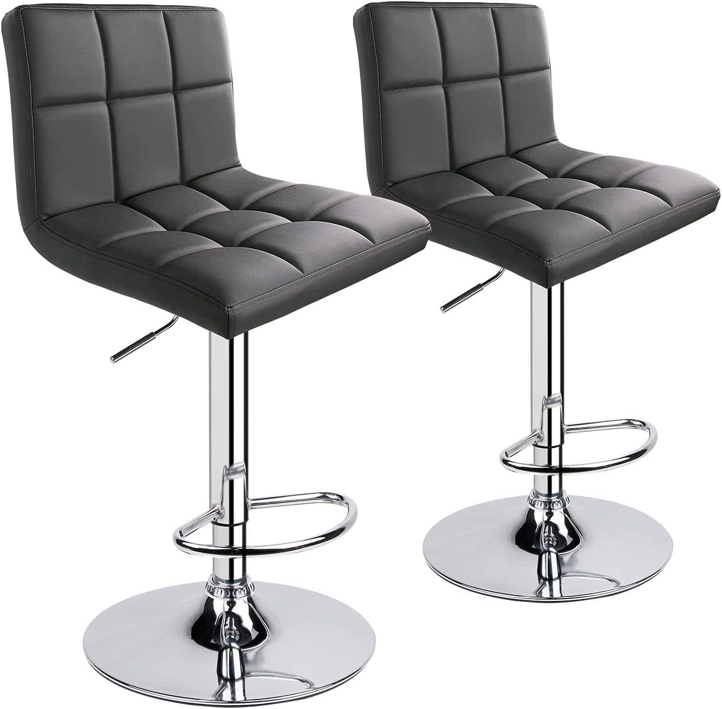 Leopard Bar Stools, PU Leather Bar Stool with Back, Set of 2, Light Grey - Image 3