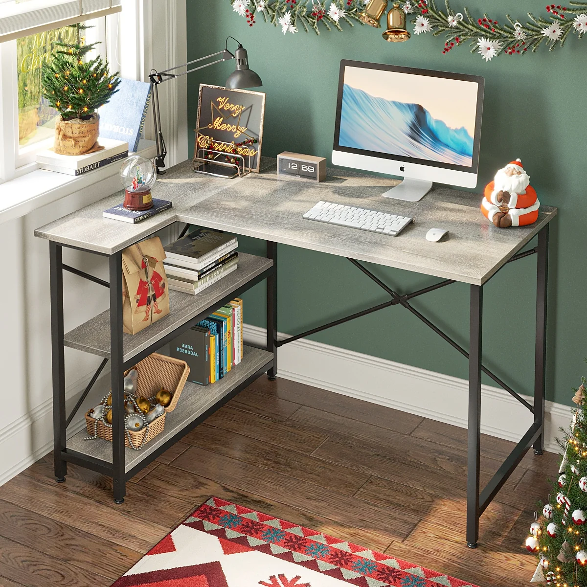 Small L Shaped Computer Desk with Storage Shelves, Compact Corner Workstation for Home Office and Study - Image 20