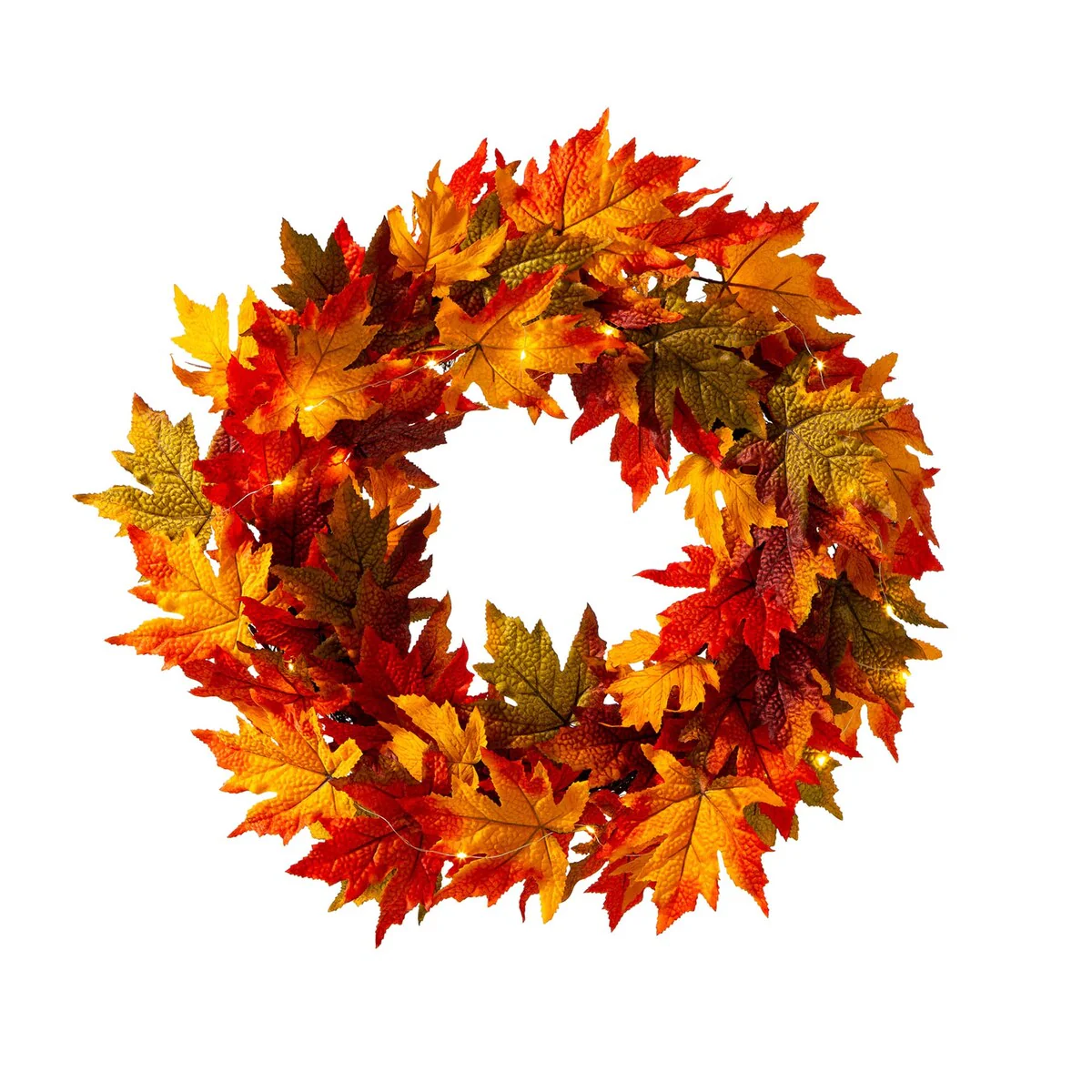 Thanksgiving LED Lighted Fall Maple Leaf Wreath and Garland - Autumn Home Decor - Image 2