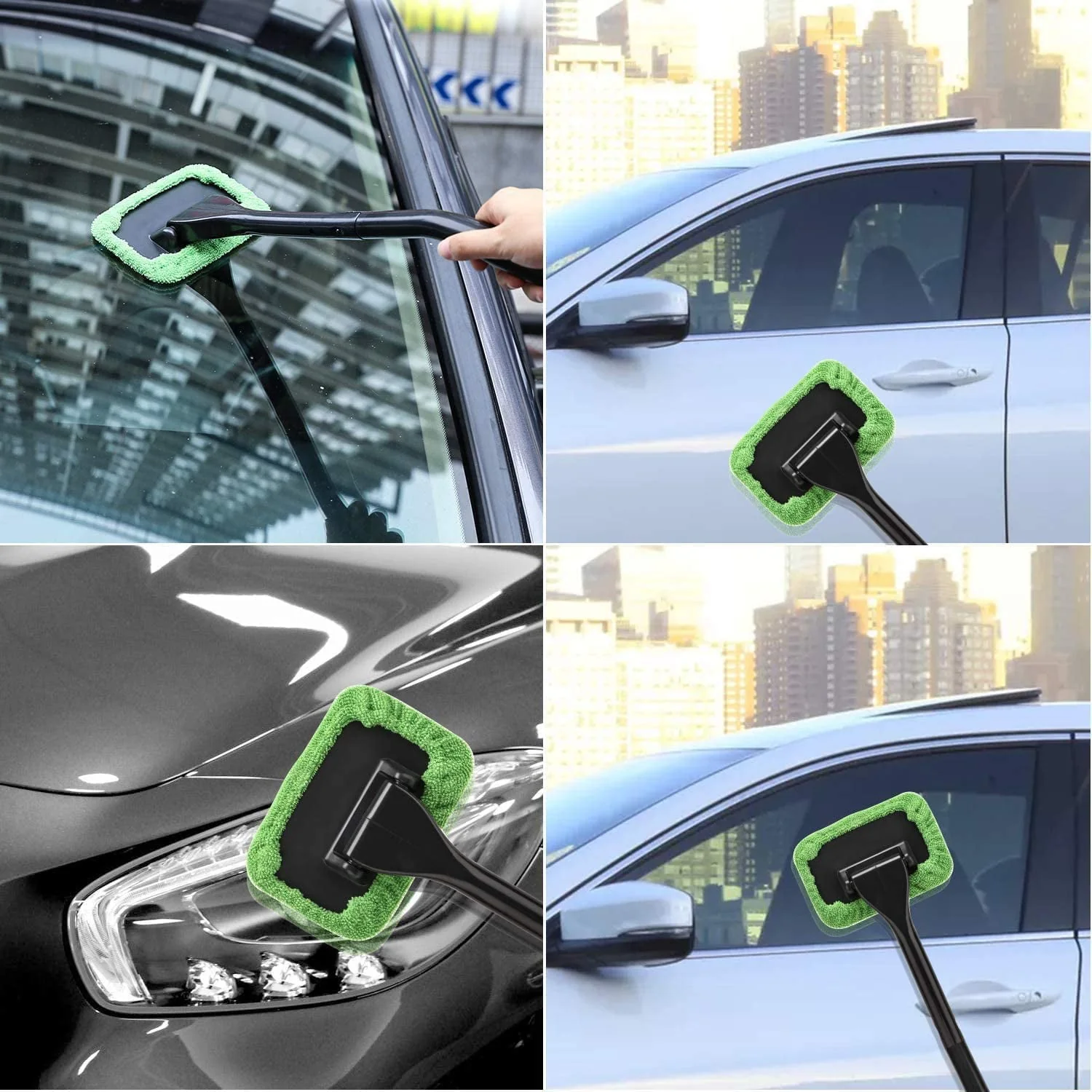 Windshield Cleaner, Microfiber Car Windshield Cleaning Tool and Washable Microfiber Pads and Extendable Handle Auto Inside Glass Wiper Kit - Image 2