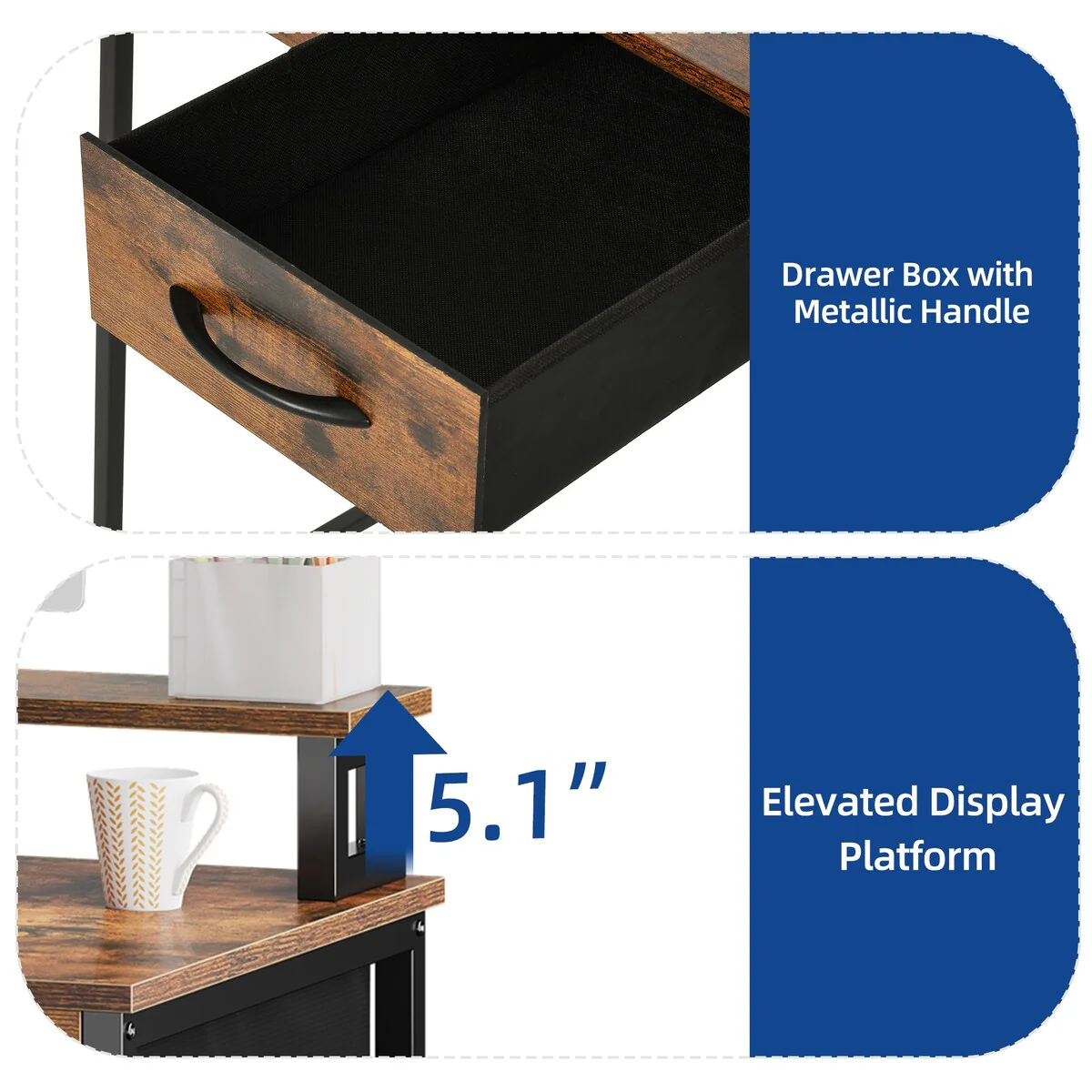 Small Computer Desk with Fabric Drawers and Monitor Stand, Compact Home Office Workstation for Small Spaces - Image 18