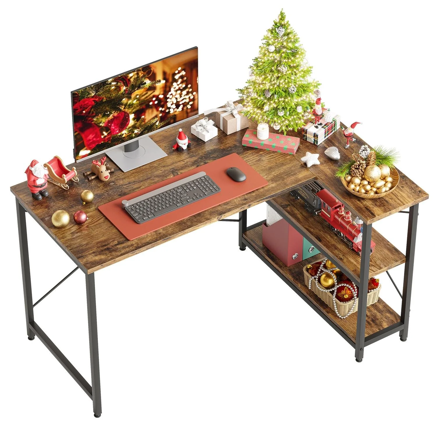 Small L Shaped Computer Desk with Storage Shelves, Compact Corner Workstation for Home Office and Study - Image 62