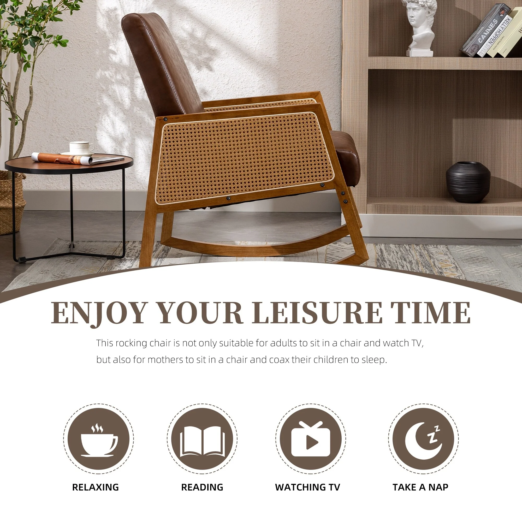 Upholstered Tall Back Rocking Chair, Smooth Gliding Accent Armchair for Comfortable Living Room Seating - Image 31