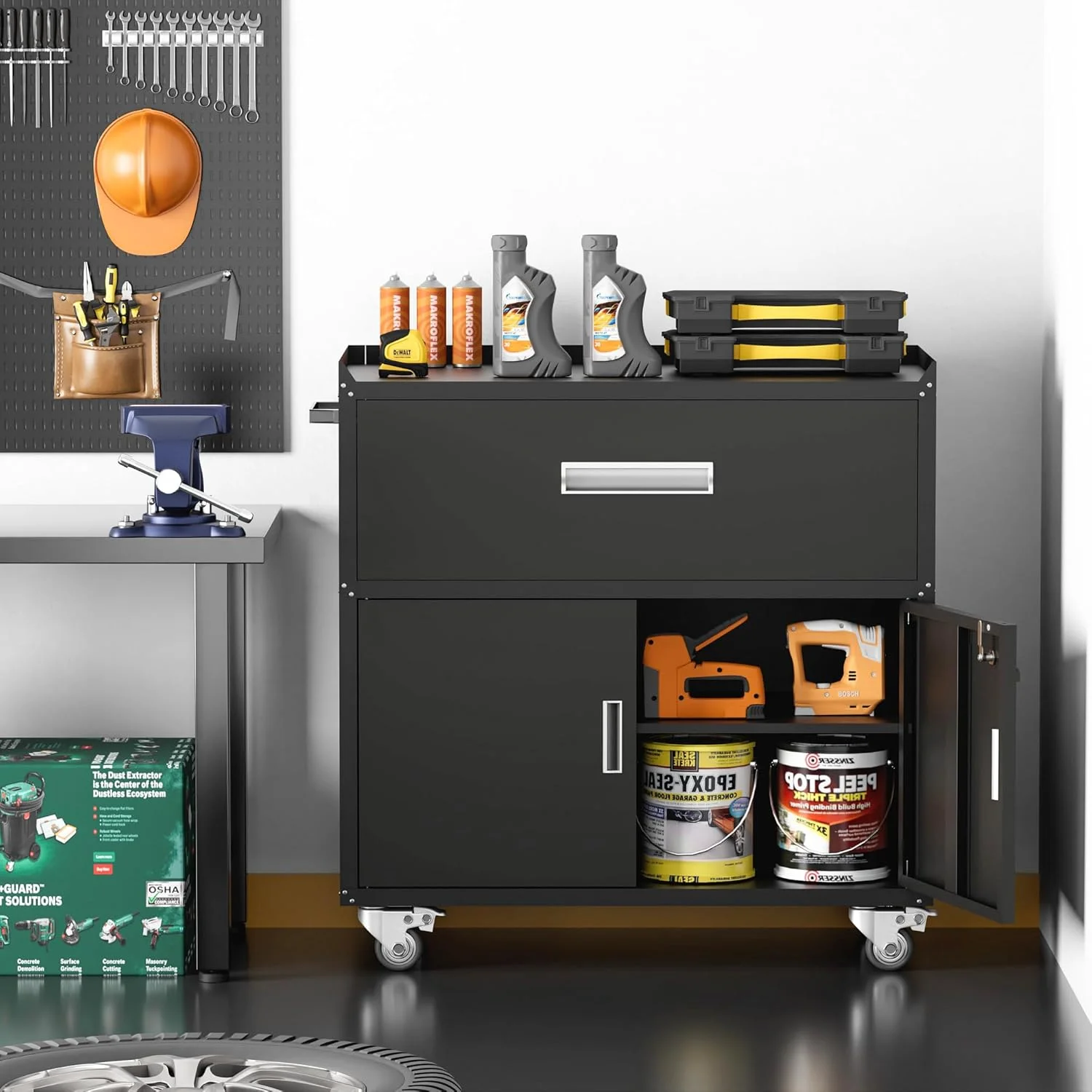 GXK-Home Metal Garage Storage Cabinet With Lock and Hook Hole,Tool Chest with Wheels for Workshop,Black - Image 13