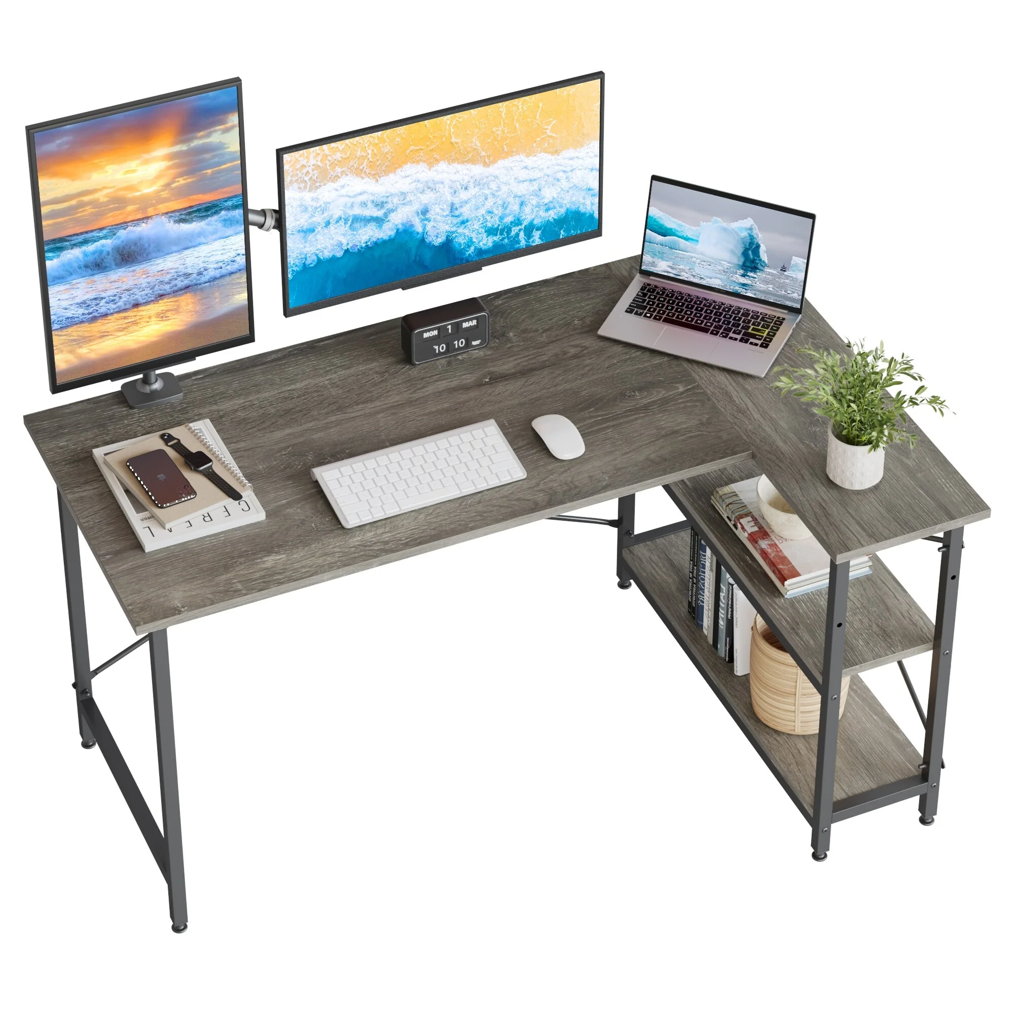 Small L Shaped Computer Desk with Storage Shelves, Compact Corner Workstation for Home Office and Study - Image 40