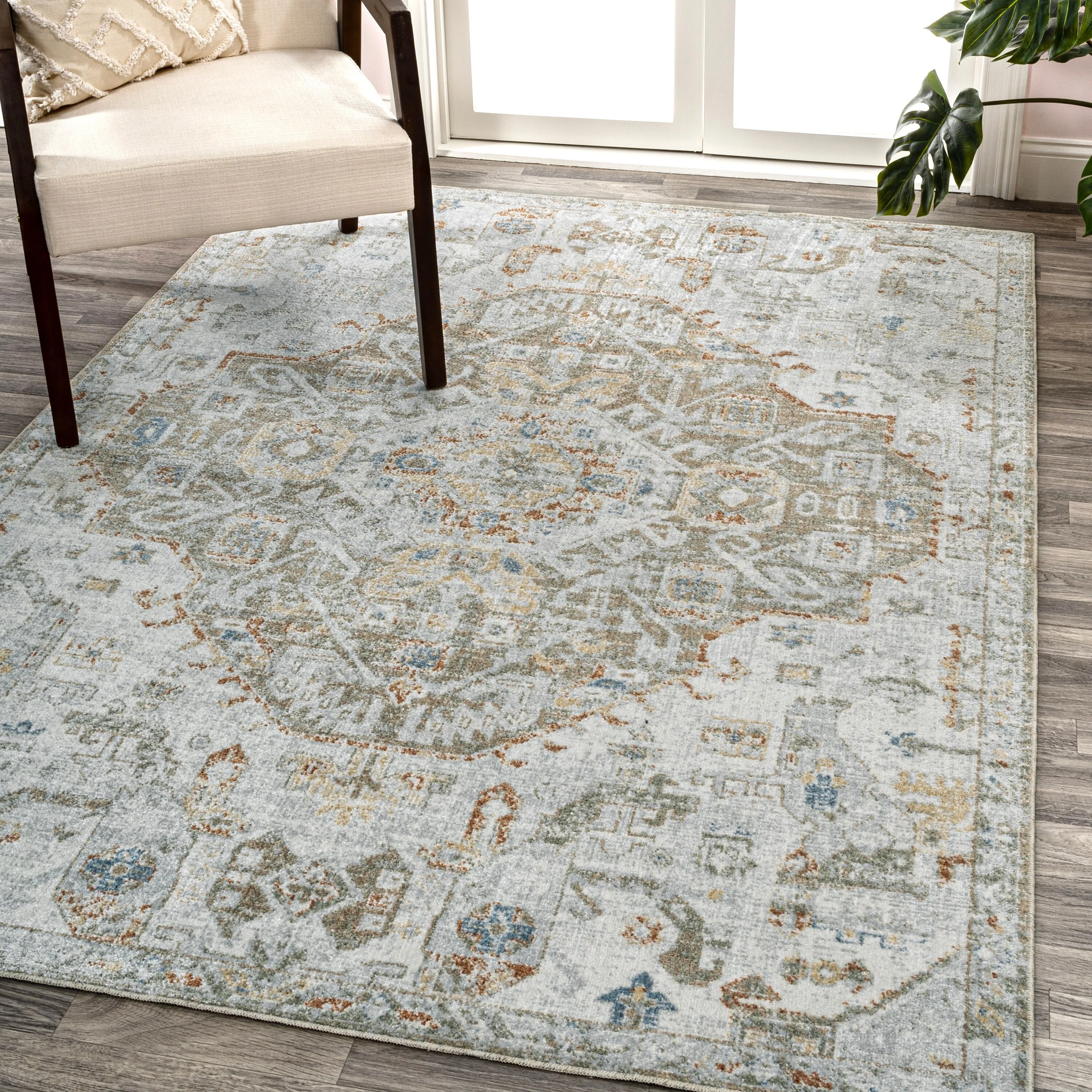 Bohemian Medallion Low-Pile Machine-Washable Area Rug, Cream and Terra - Image 25