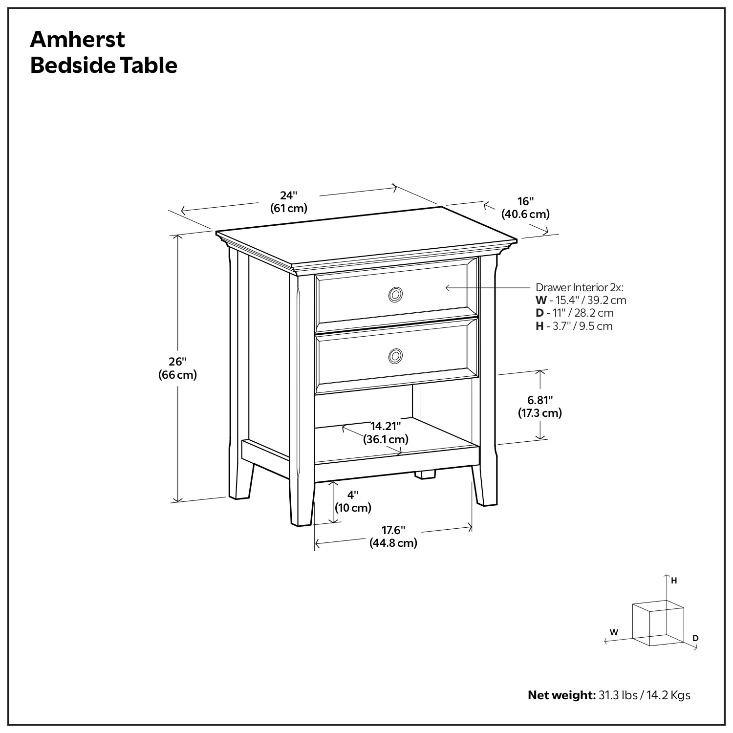 24 Inch Wide Solid Wood Nightstand, Bedside Table and Bedroom End Table - Image 47