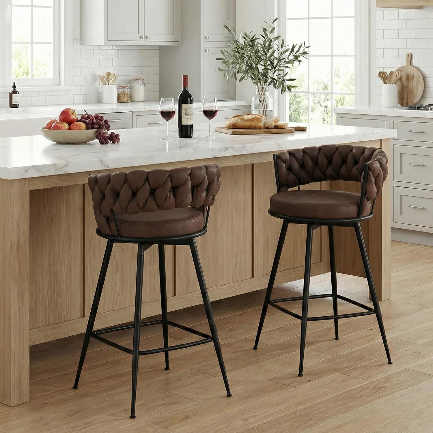 Bar Stools Set of 2 Upholstered Kitchen Counter Height Barstool Grey - Image 14