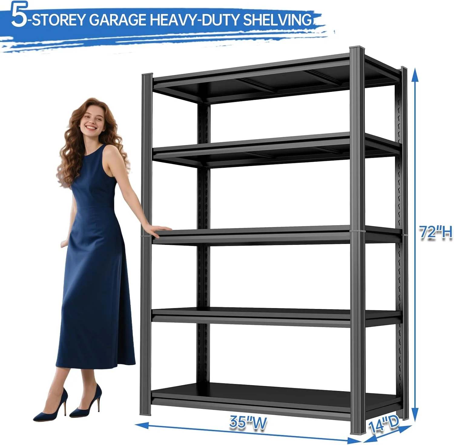 Garage Shelving 3500LBS Storage Shelves 5-Tier Adjustable Metal Shelving Units Garage Storage Shelves Heavy Duty for Industrial, Warehouse, Basement, Commercial, Black - Image 2