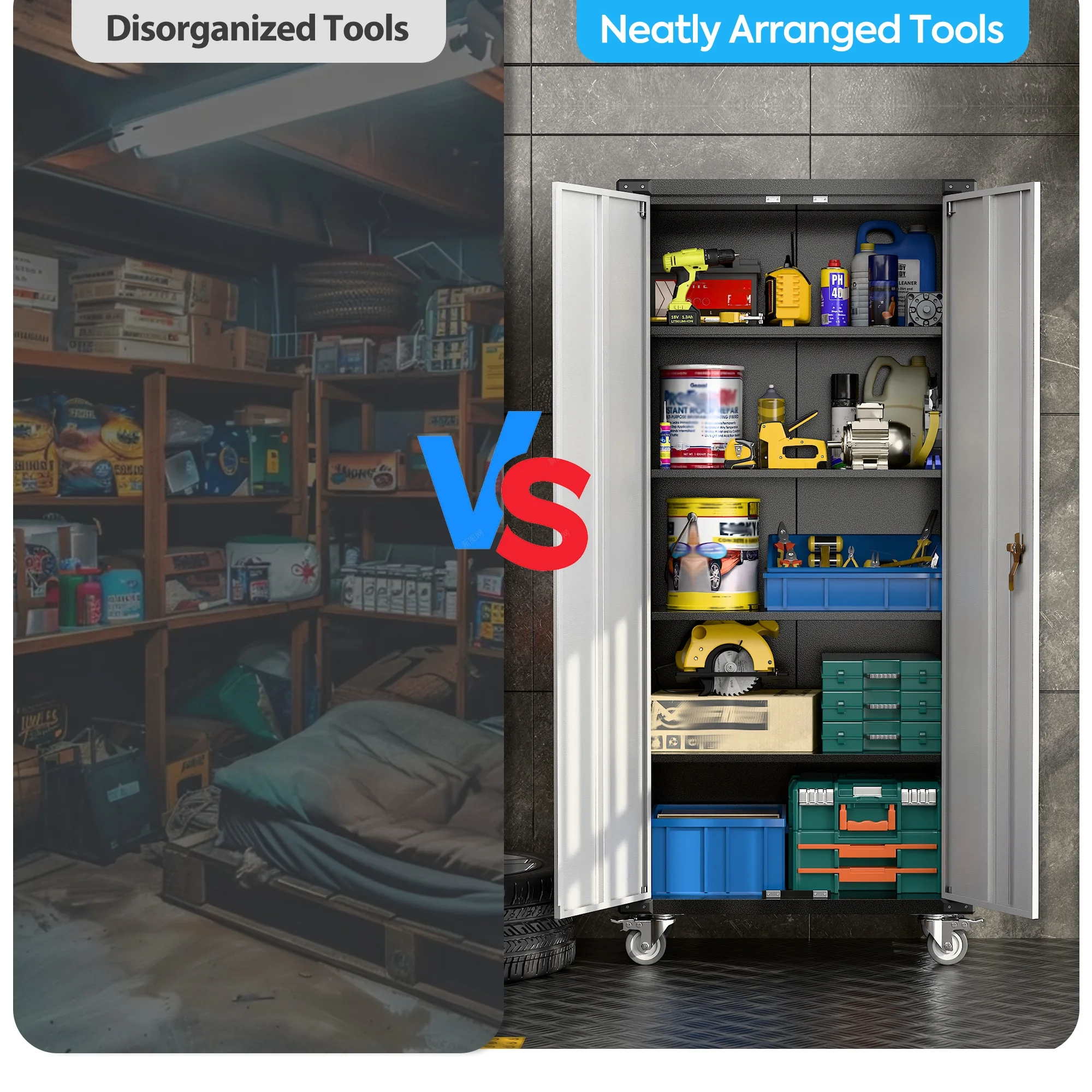 SUPEER 71" Metal Storage Cabinets with Wheels and Pegboards, Industrial Cabinet with 2 Drawers and 2 Adjustable Shelves,, Assembly Required - Image 108