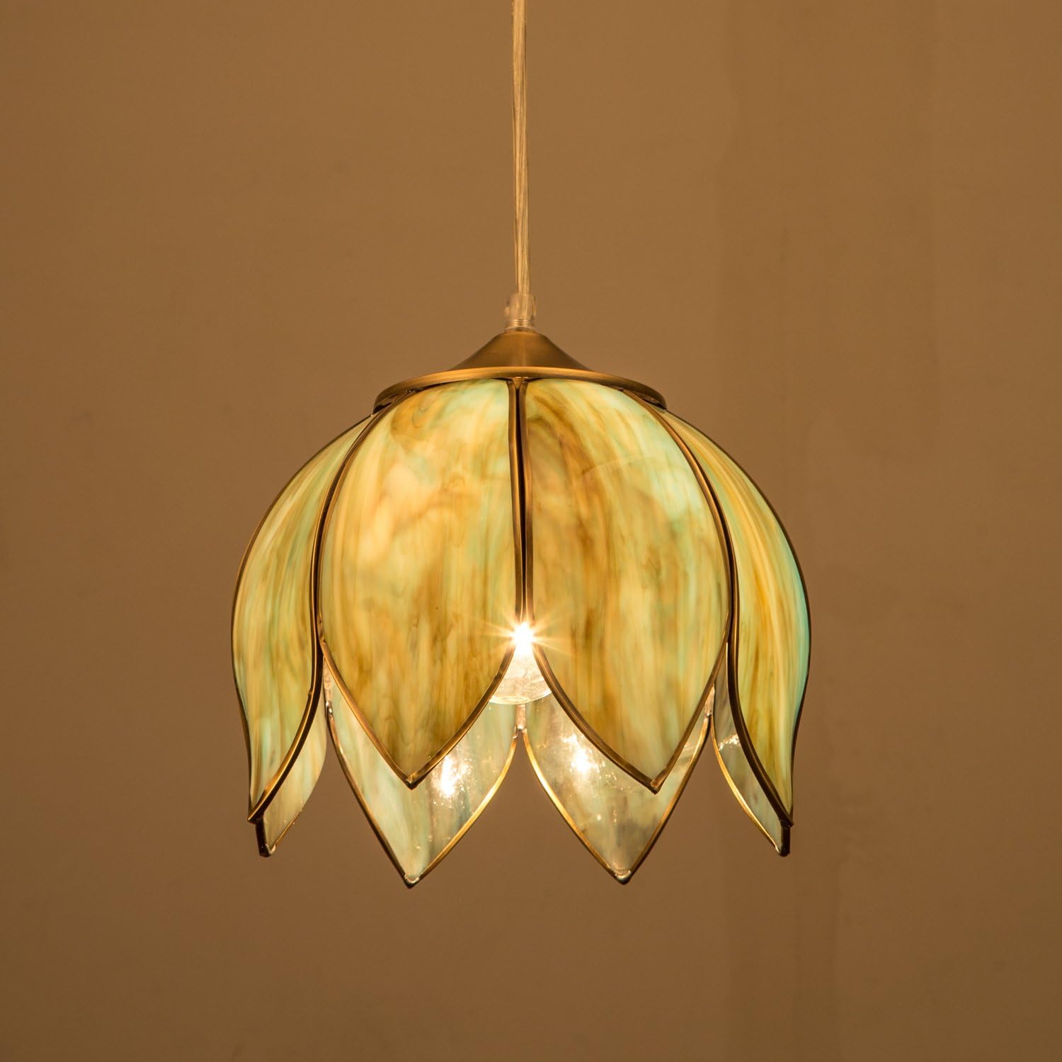 Brass Glass Ceiling Pendant Light, Hanging Lamp with Vintage Lotus Flower Glass Shade for Kitchen Island Dining Room Entryway Living Room-12inches Clear Large Shade - Image 6