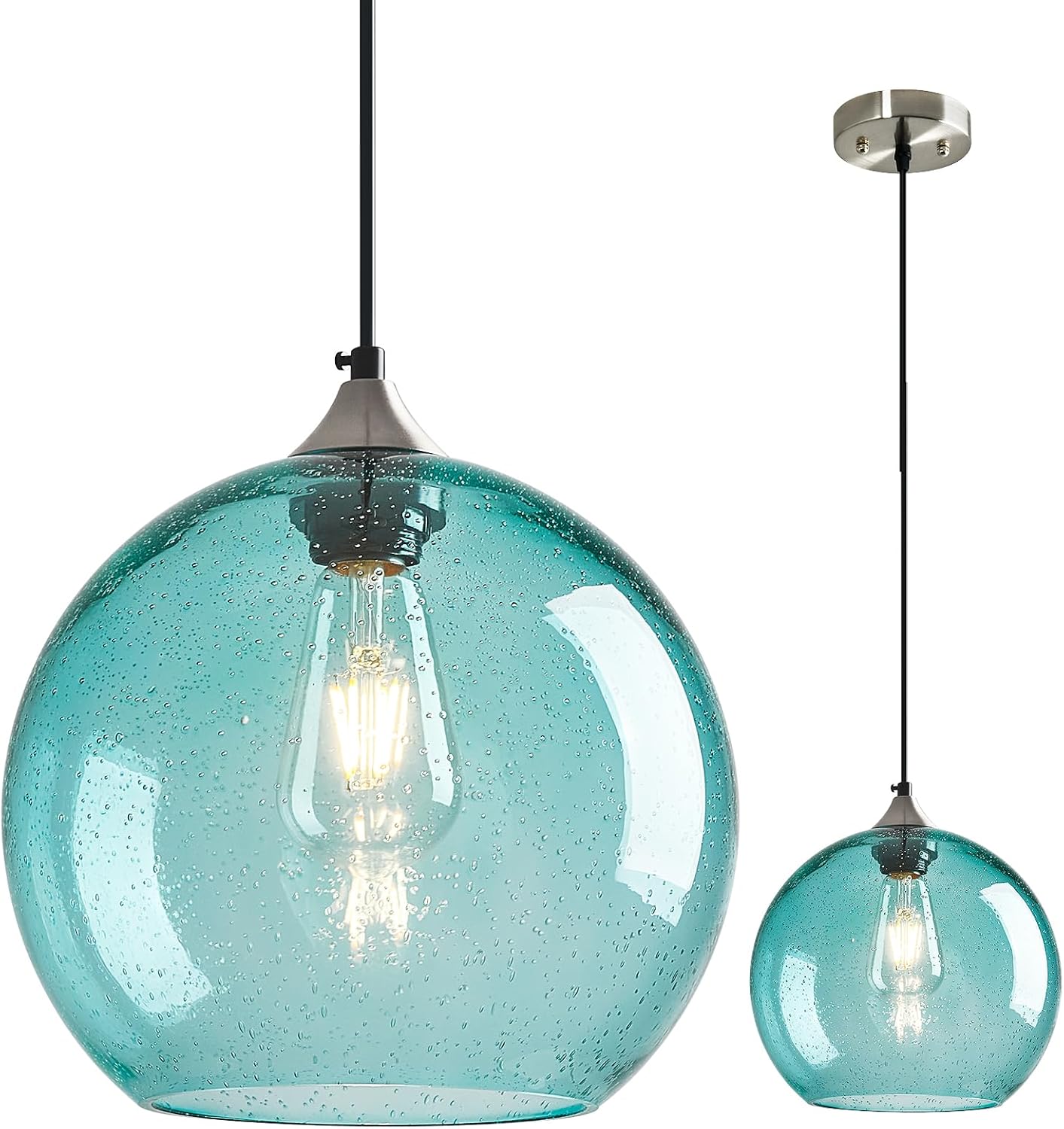 Amber Pendant Lights Kitchen Island 3 Pack, 5.9 in Seeded Glass Globe - Image 30