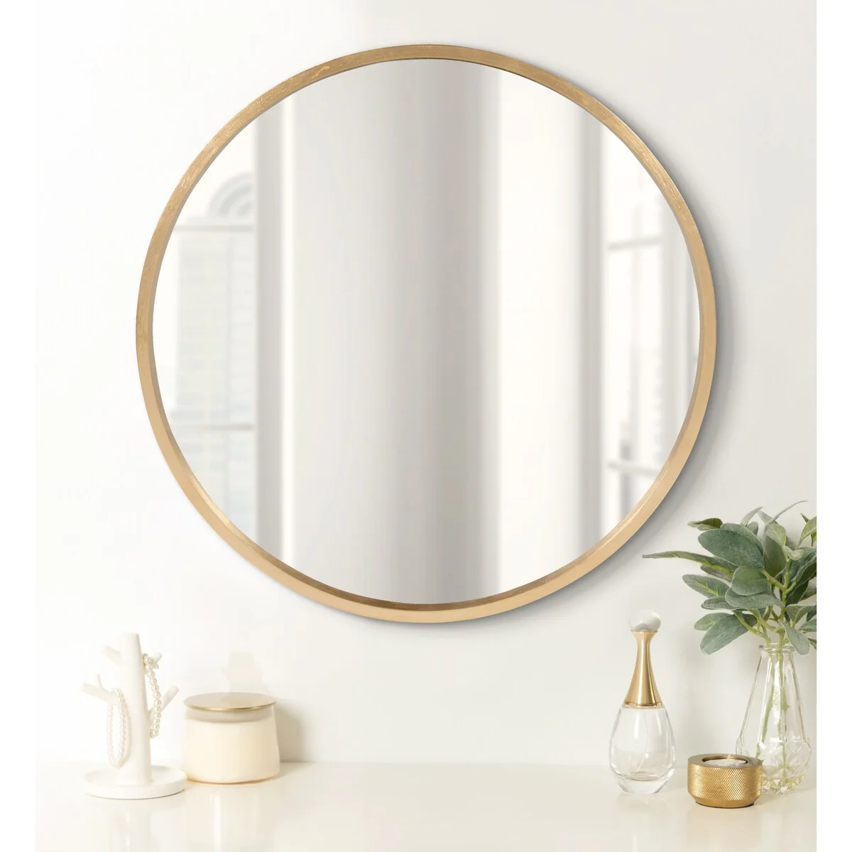 Round Wood Accent Wall Mirror, Modern Decorative Wooden Frame Mirror for Living Room, Bedroom and Entryway - Image 4