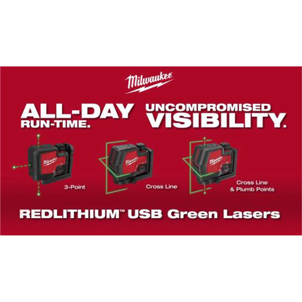 Milwaukee Tool USB Rechargeable Green Cross Line & Plumb Points Laser - Image 5