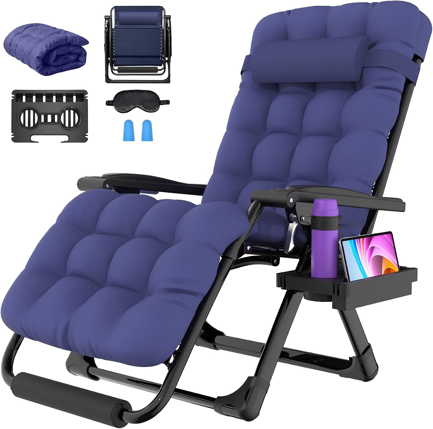 Oversized Zero Gravity Chair, 33In XXL Outdoor Recliner Chair w/ Removable Cushion & Headrest, Camping Lounge Chair w/ Upgraded Lock & Footrest, Reclining Patio Chairs for Indoor Outdoor, 500LBS - Image 6