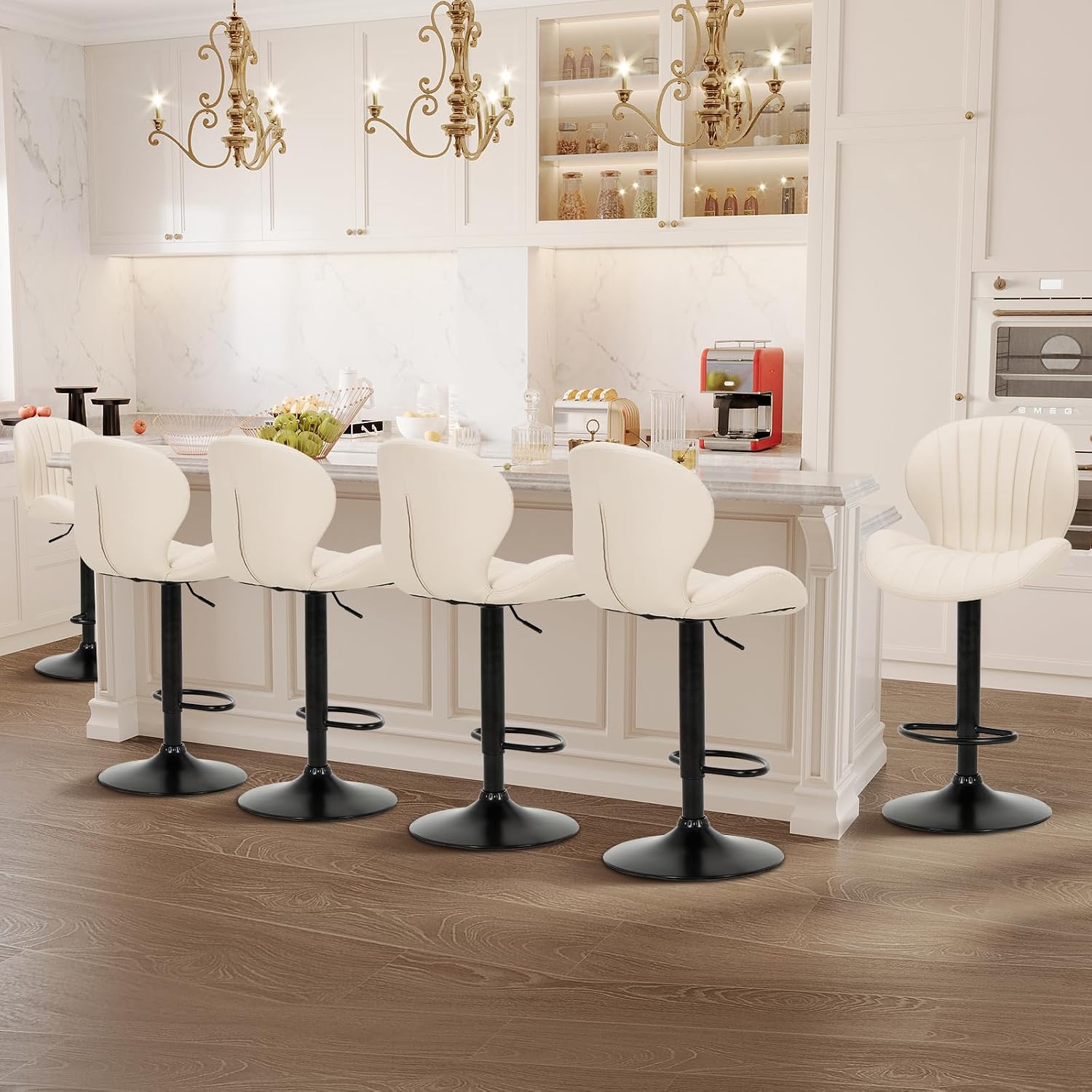Bar Stools Set of 6, Modern Swivel Bar Chairs, Adjustable Faux Leather Upholstered Barstools Counter Height with High Backrest for Bar, Kitchen Island, Dining Room, Black - Image 16