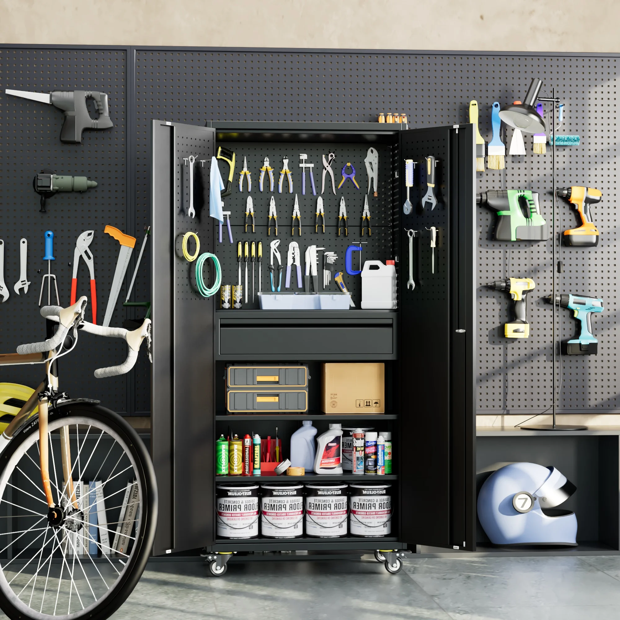 SUPEER 71" Metal Storage Cabinets with Wheels and Pegboards, Industrial Cabinet with 2 Drawers and 2 Adjustable Shelves,, Assembly Required - Image 54