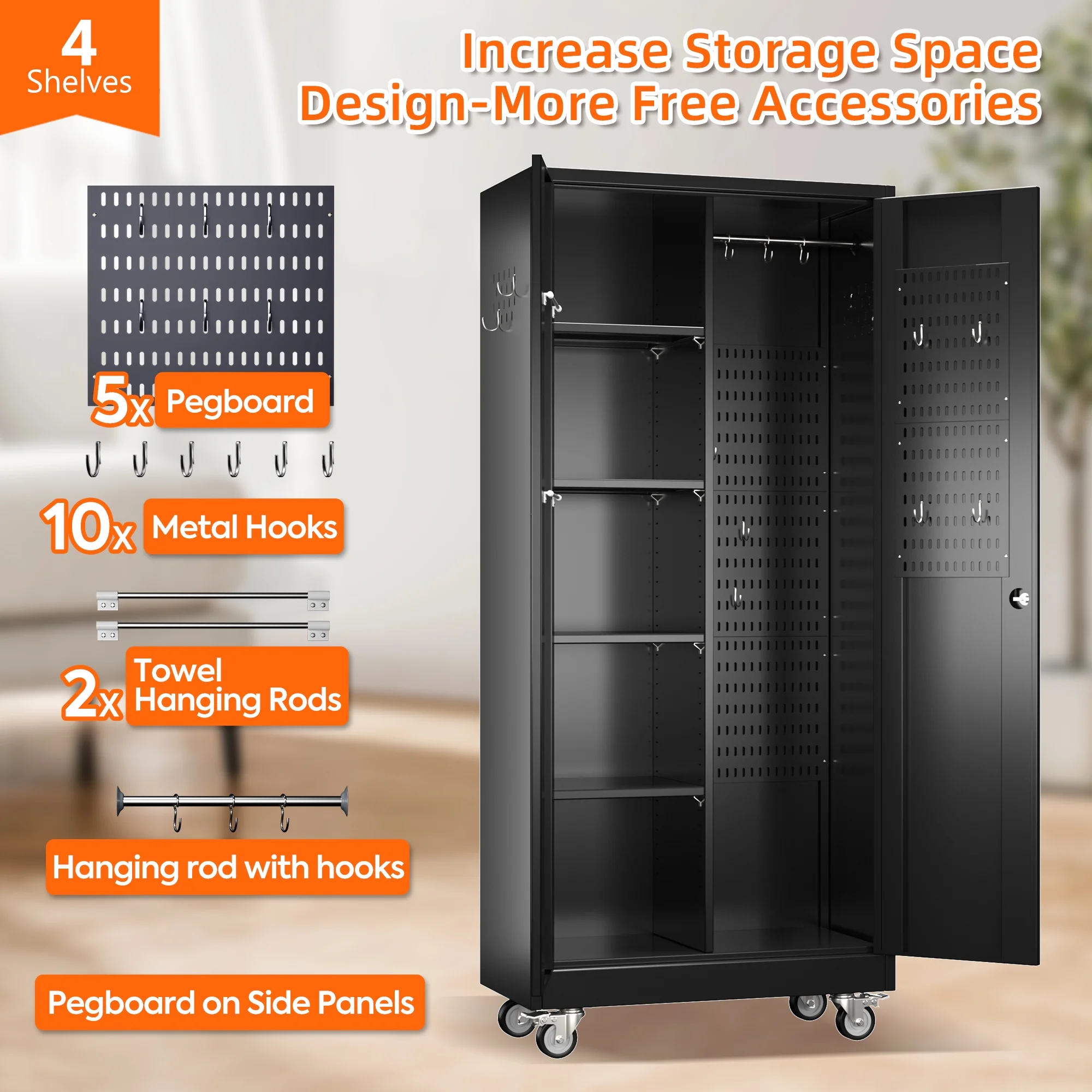 SUPEER 71" Metal Storage Cabinets with Wheels and Pegboards, Industrial Cabinet with 2 Drawers and 2 Adjustable Shelves,, Assembly Required - Image 29