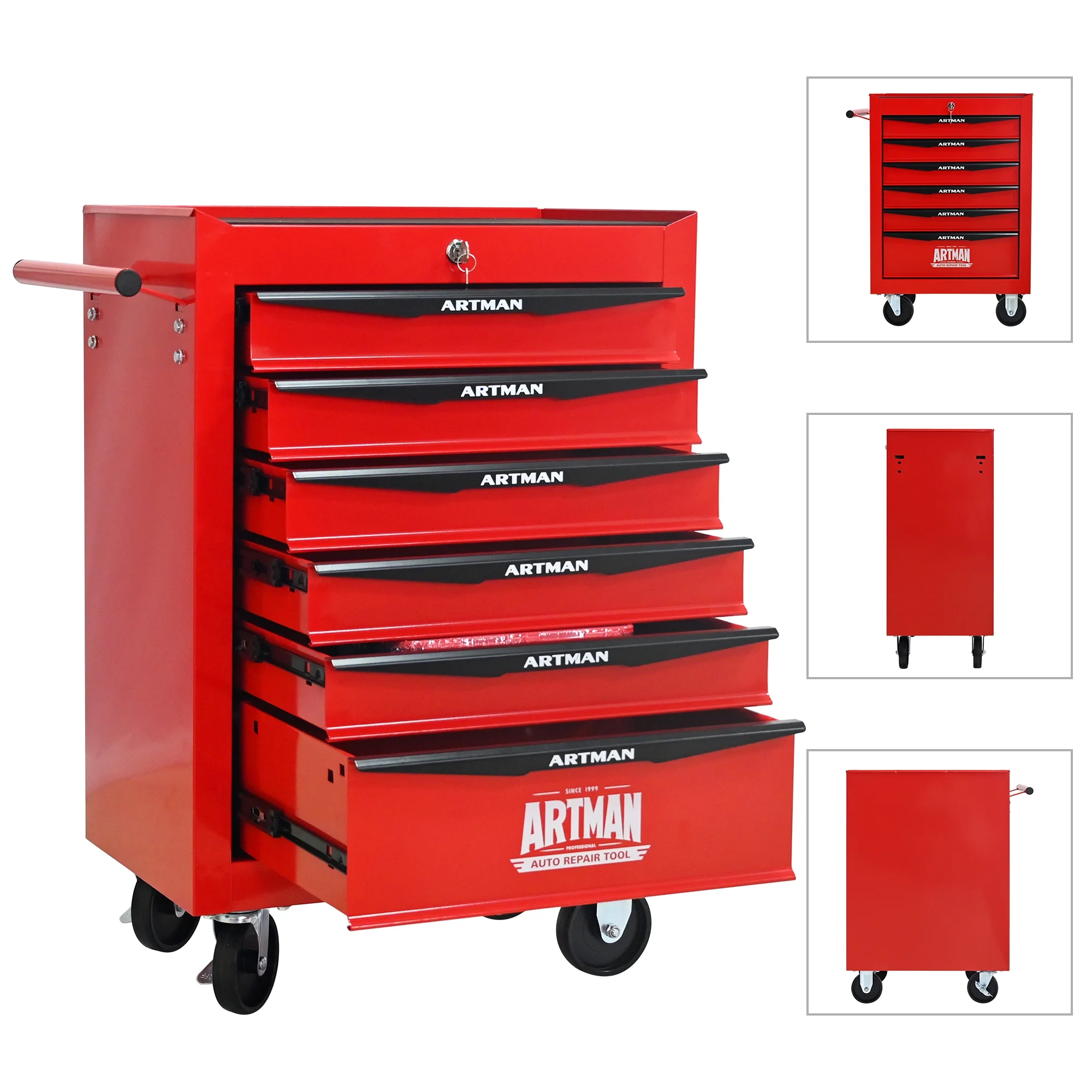 NIGSQJB 30.5"H Rolling Tool Chest Cart with 6 Drawers, 7 Small Tool Boxes Organizers, Lockable Tool Cabinet Storage with Wheels for Garage, Warehouse,Workshop, Repair Shop, DIY, Red - Image 4