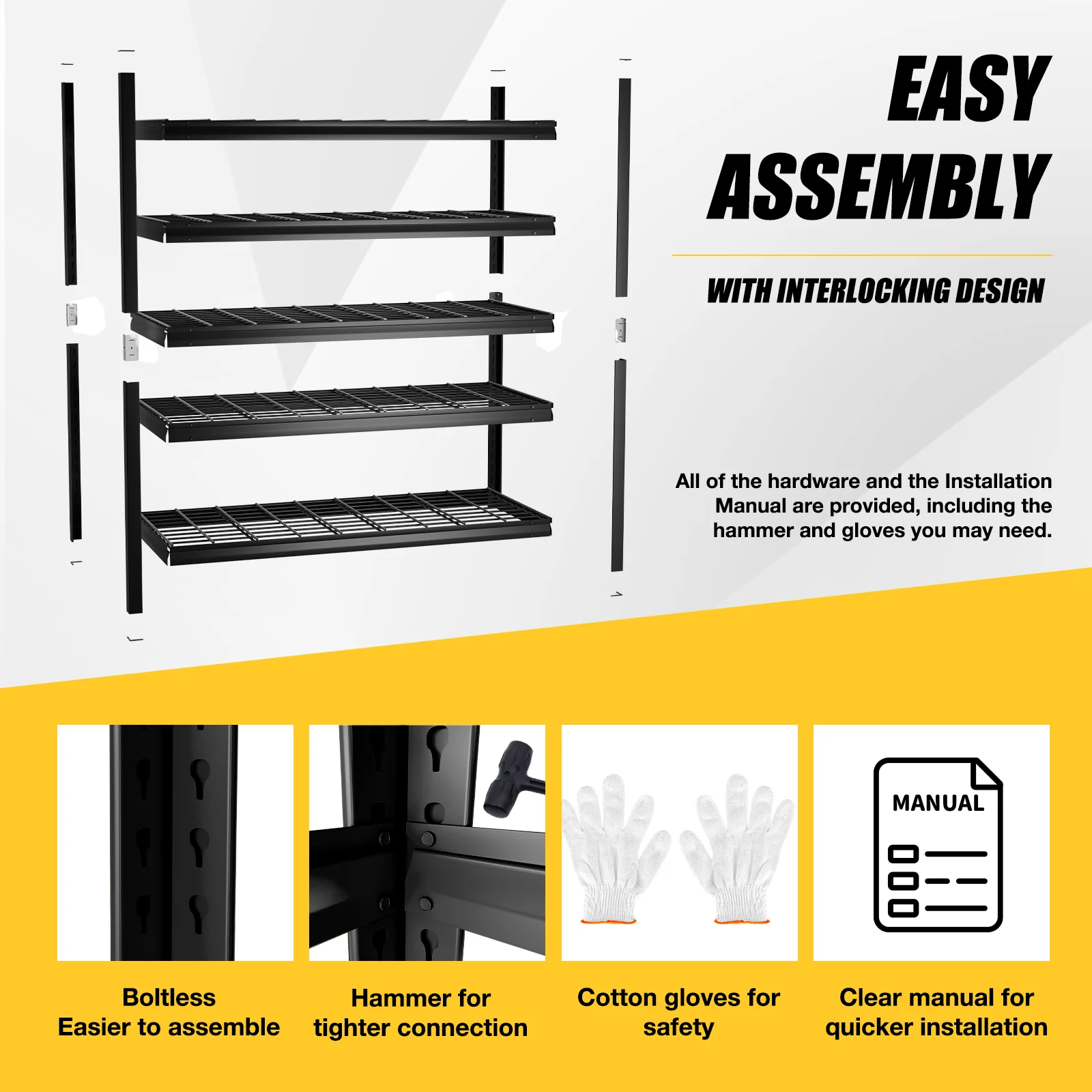 Alvantor 5-Tier Heavy Duty Storage Shelves Unit, 3000LBS Capacity Metal Shelving Rack,Black - Image 5