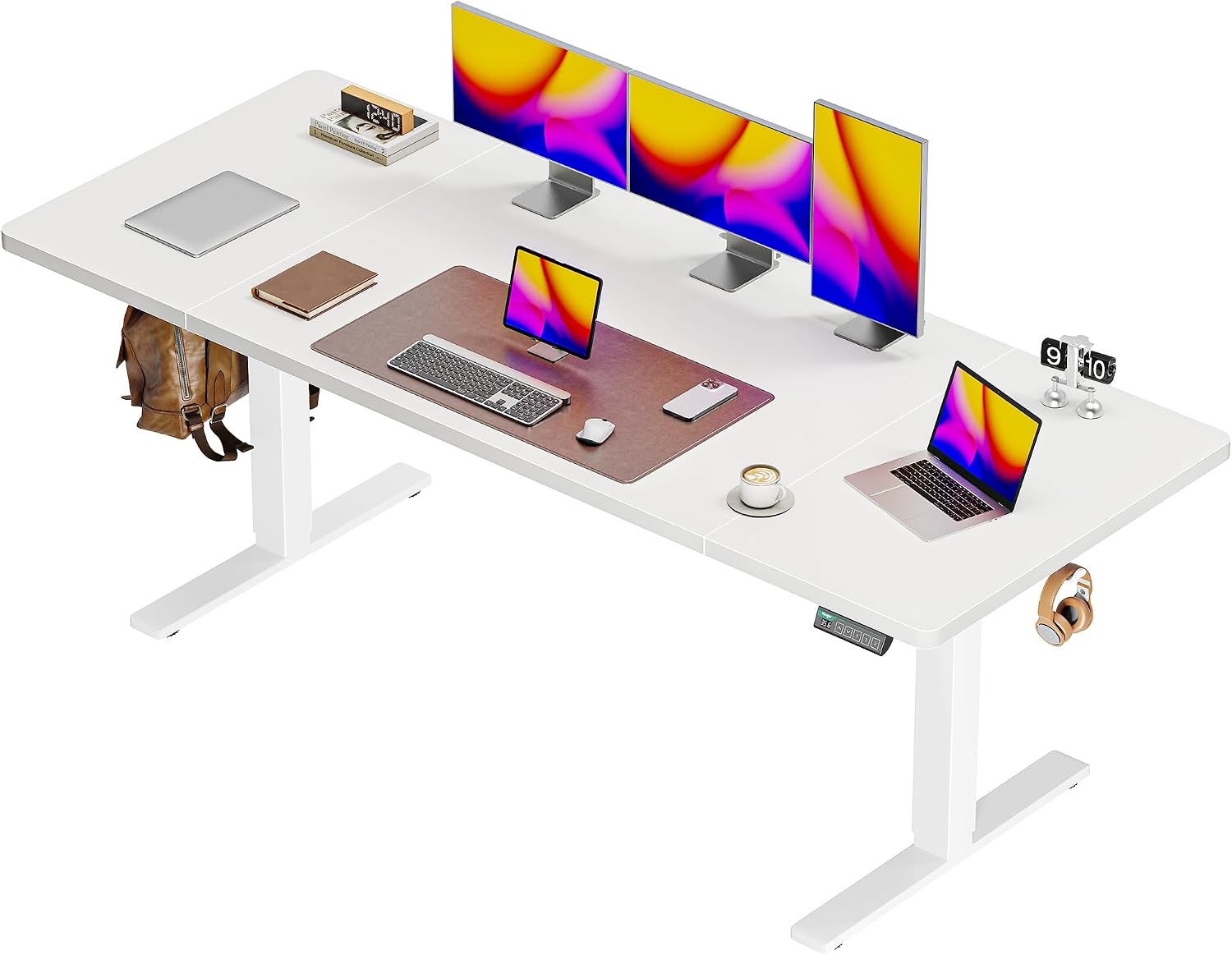 55 x 28 Large Electric Standing Desk, Height Adjustable Computer Desk, 27.6" Deep Desktop, Stand up Gaming Office Desk with 2 Hooks, 3 Preset Heights, for Home Office, Rustic Brown - Image 18