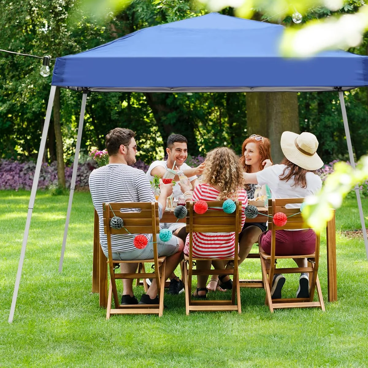Canopy Tent, 10X10 FT Pop Up Canopy Outdoor Instant Tent Slant Legs with Carrying Bag, Portable Gazebo Shelter for Patio Deck Garden and Beach - 8X8 FT Canopy Cover (Dark Blue) - Image 11