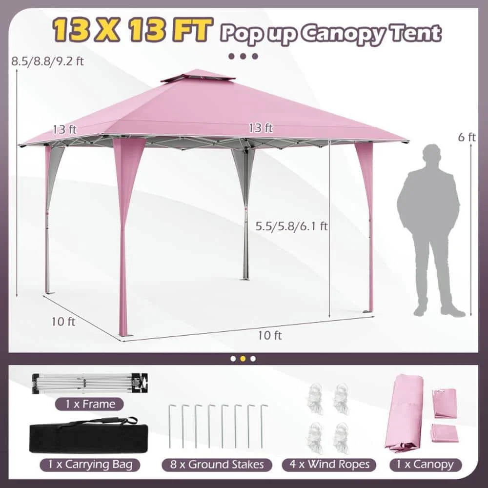 Spaco 13 X 13 FT Pop up Canopy Tent, Canopy with Portable Carrying Bag 8 Stakes and 4 Wind Ropes for Patio, Garden, Backyard, Pink - Image 11